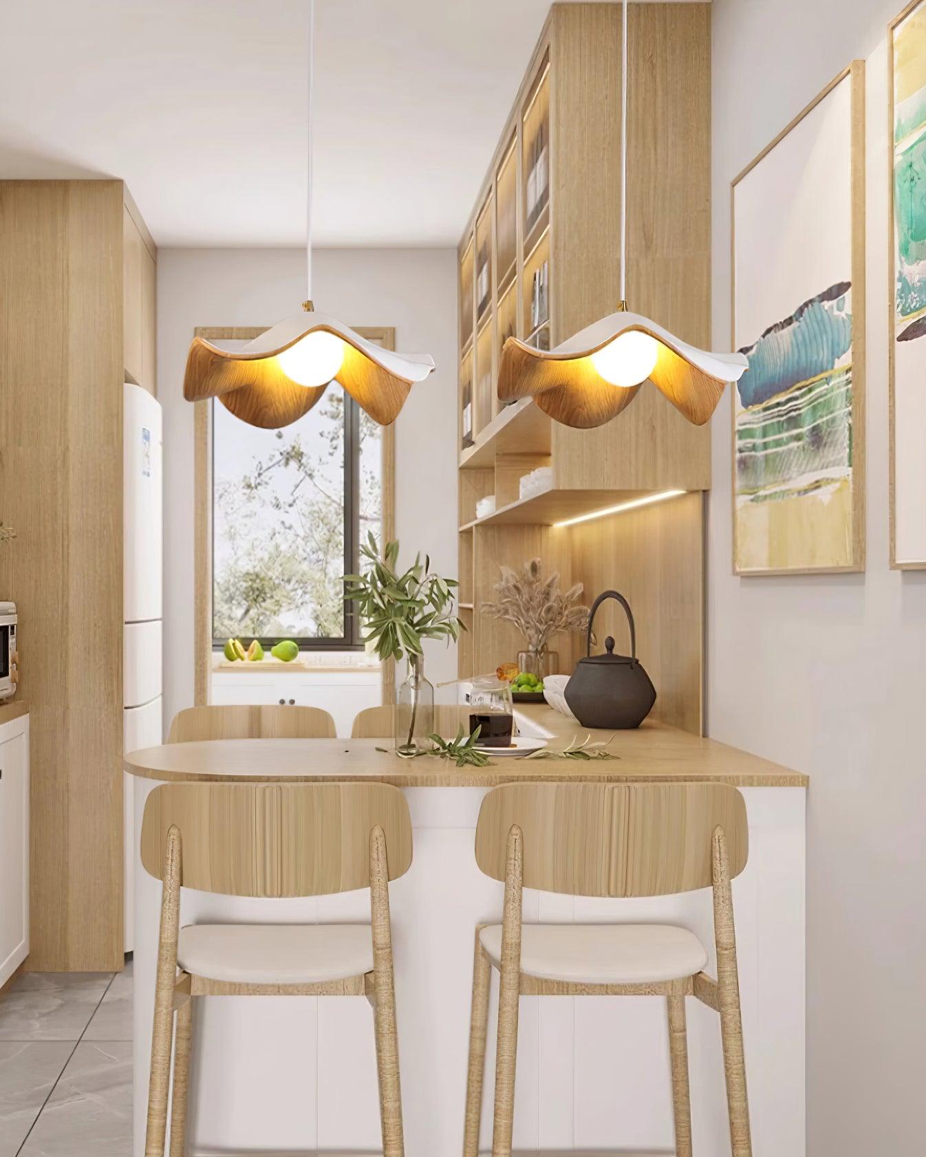 Pendant Lamp Resin Shade in White and Walnut for Living and Dining Room - Letslighting