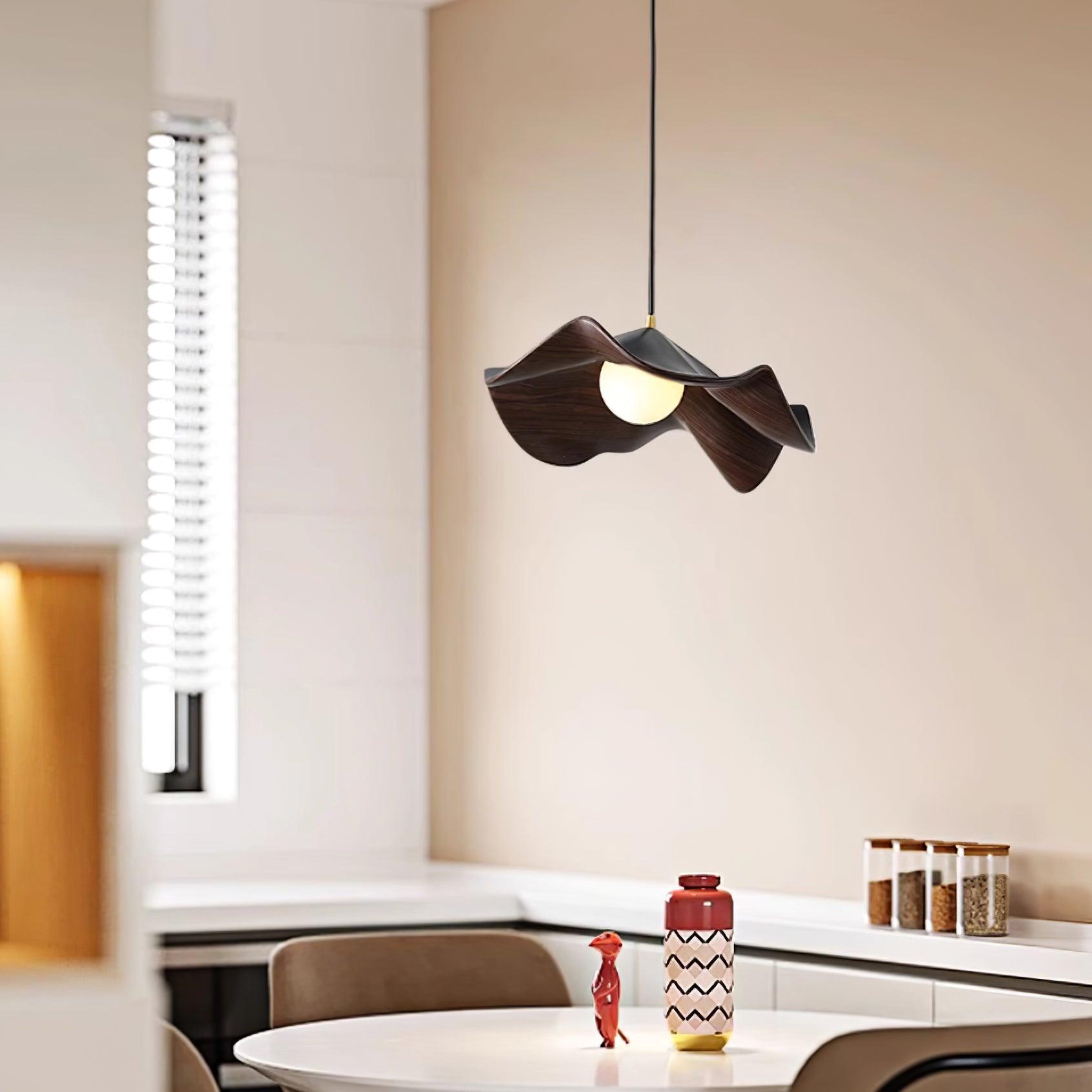 Pendant Lamp Resin Shade in White and Walnut for Living and Dining Room - Letslighting