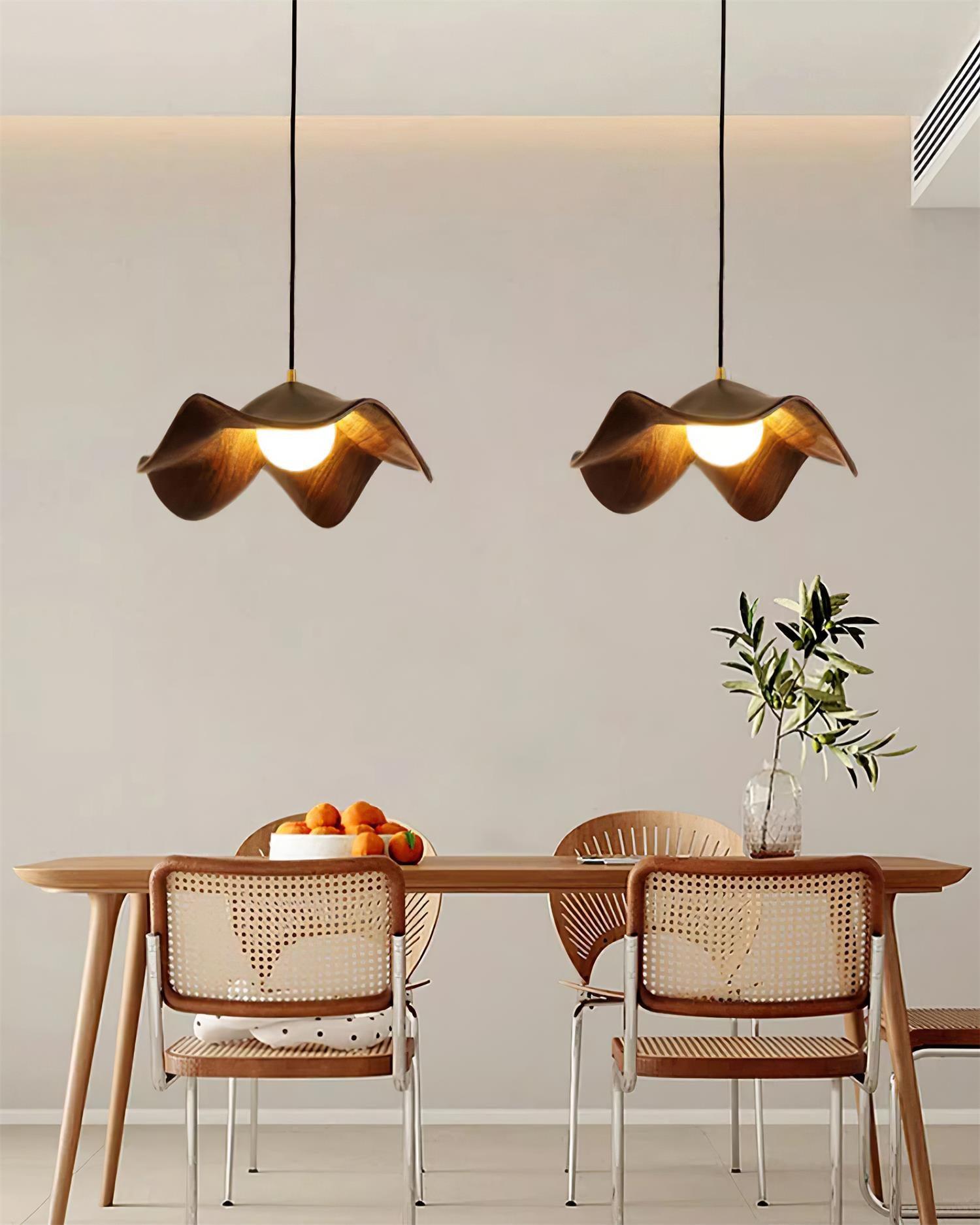 Pendant Lamp Resin Shade in White and Walnut for Living and Dining Room - Letslighting