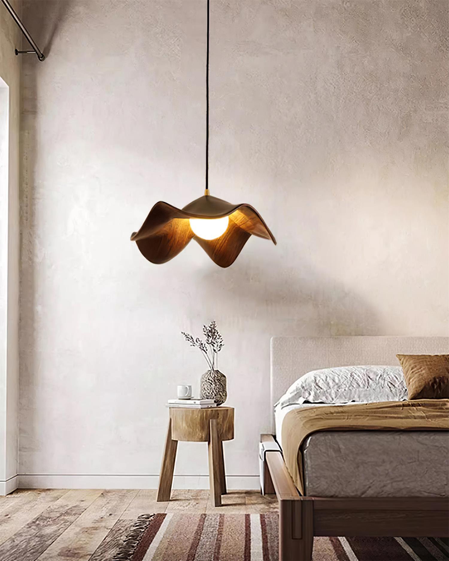 Pendant Lamp Resin Shade in White and Walnut for Living and Dining Room - Letslighting