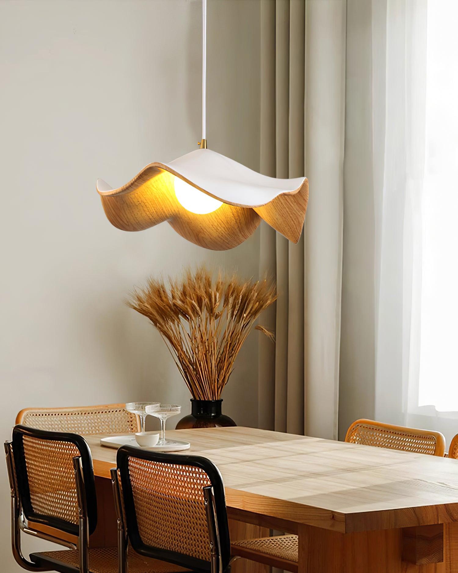Pendant Lamp Resin Shade in White and Walnut for Living and Dining Room - Letslighting