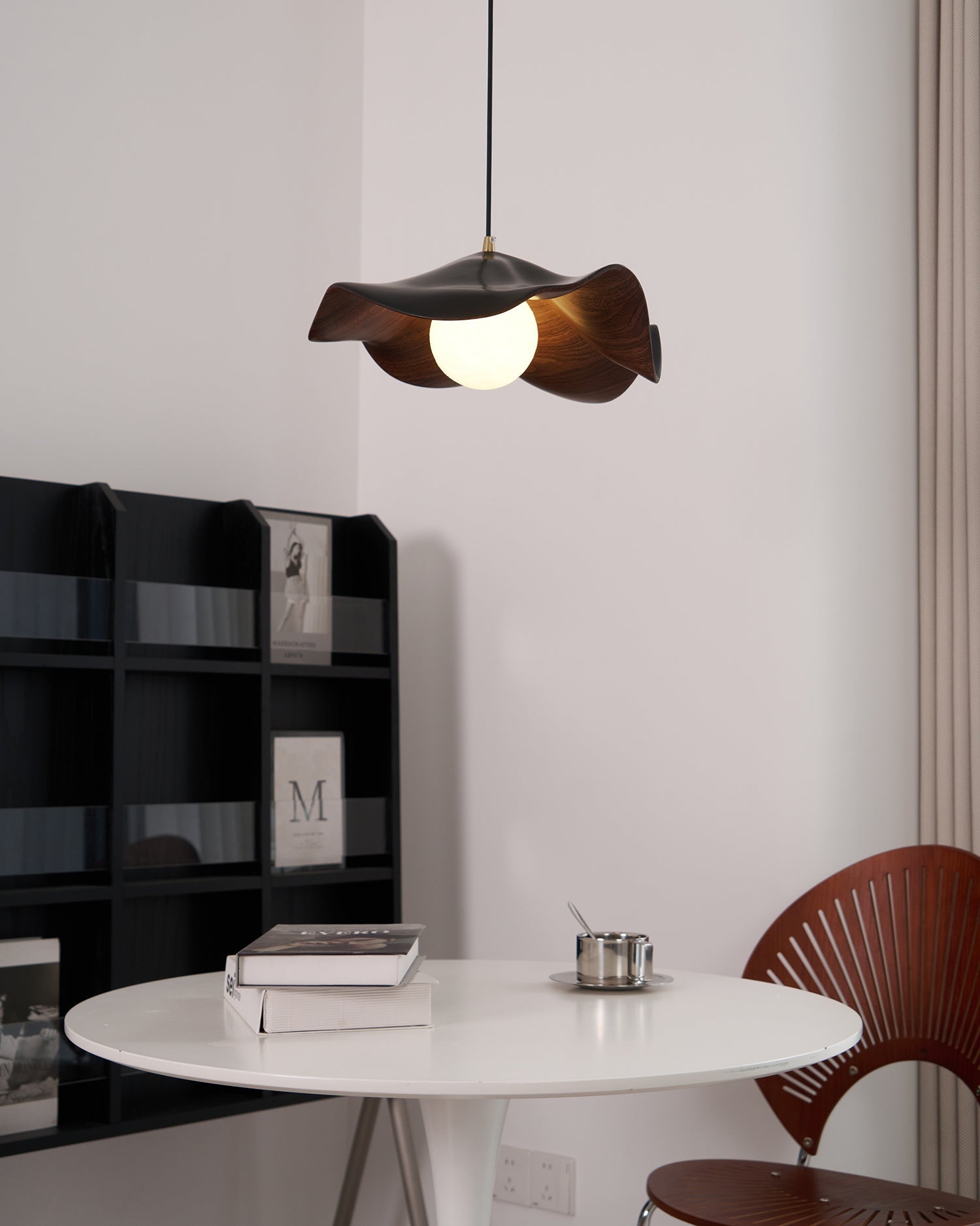 Pendant Lamp Resin Shade in White and Walnut for Living and Dining Room - Letslighting