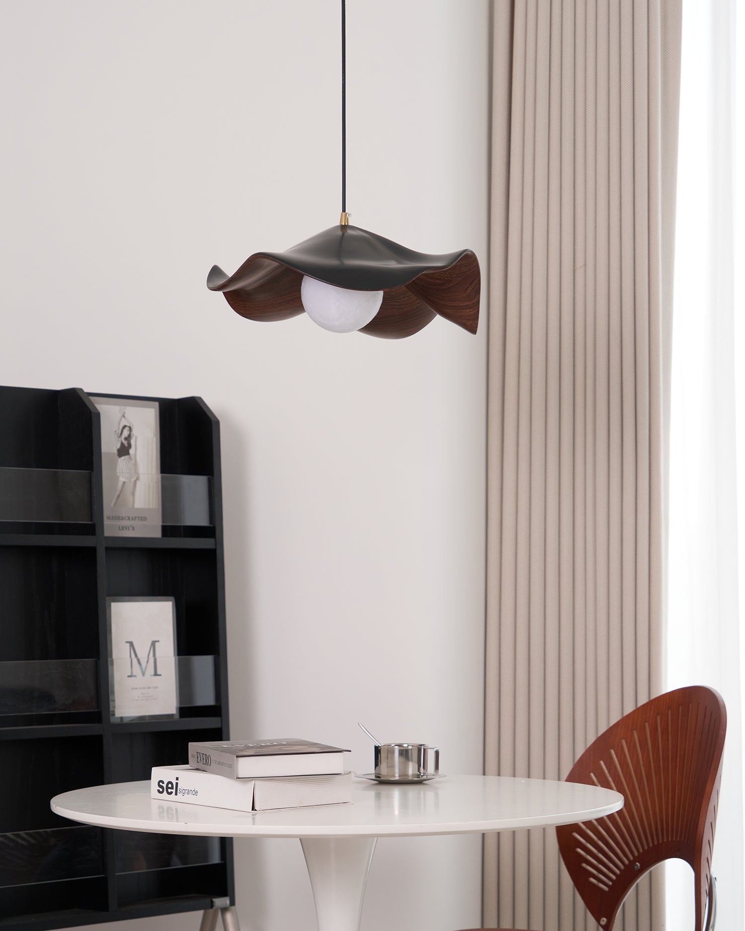 Pendant Lamp Resin Shade in White and Walnut for Living and Dining Room - Letslighting