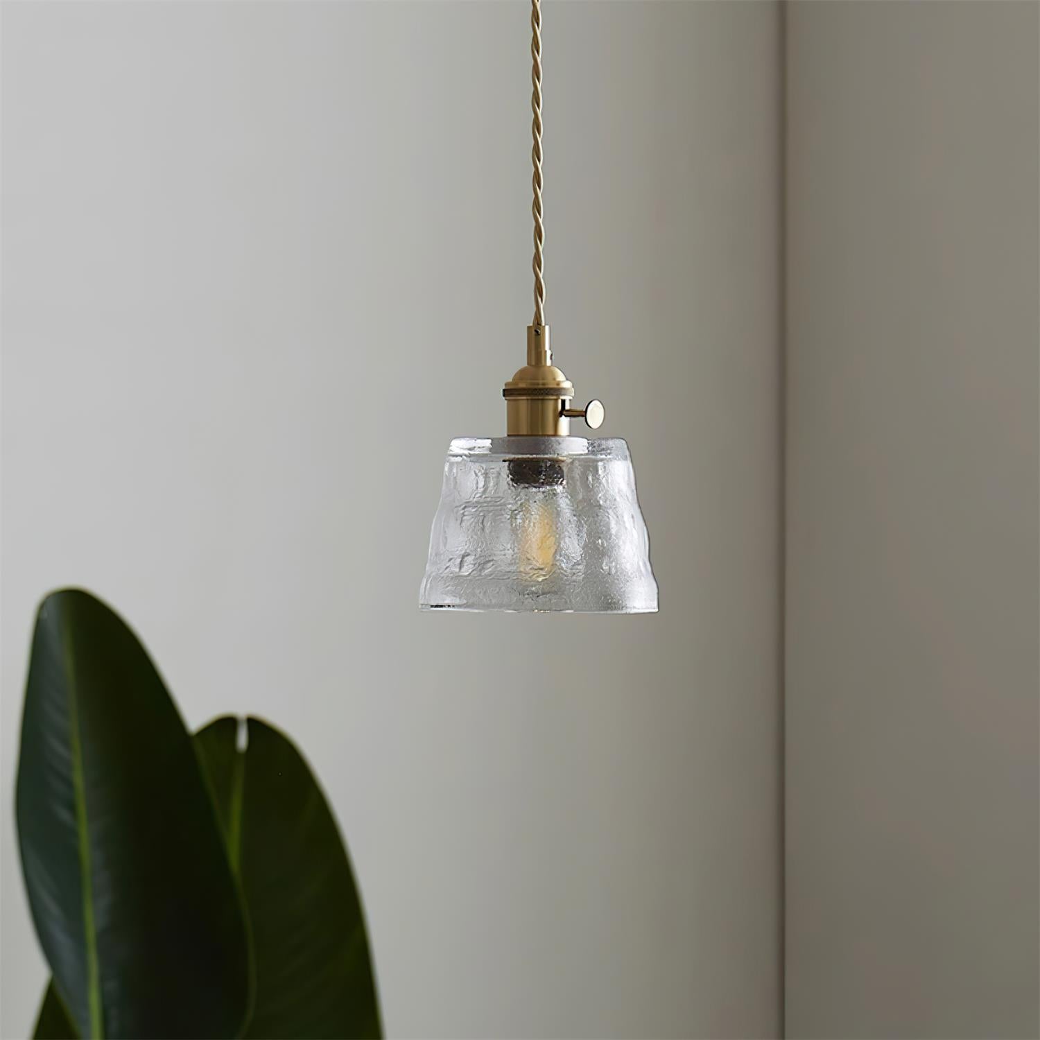Pendant Lamp Brass and Glass Textured Shade Artisan Vintage Accent - Letslighting