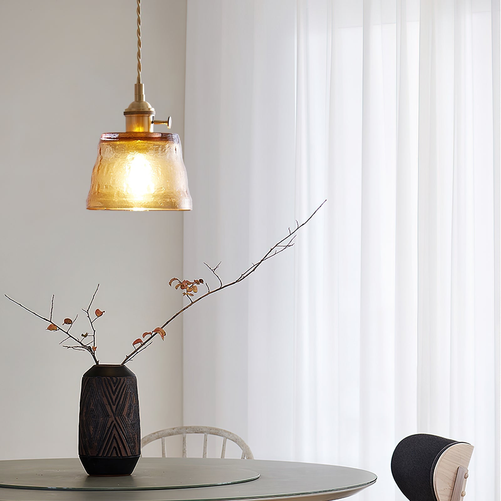 Pendant Lamp Brass and Glass Textured Shade Artisan Vintage Accent - Letslighting