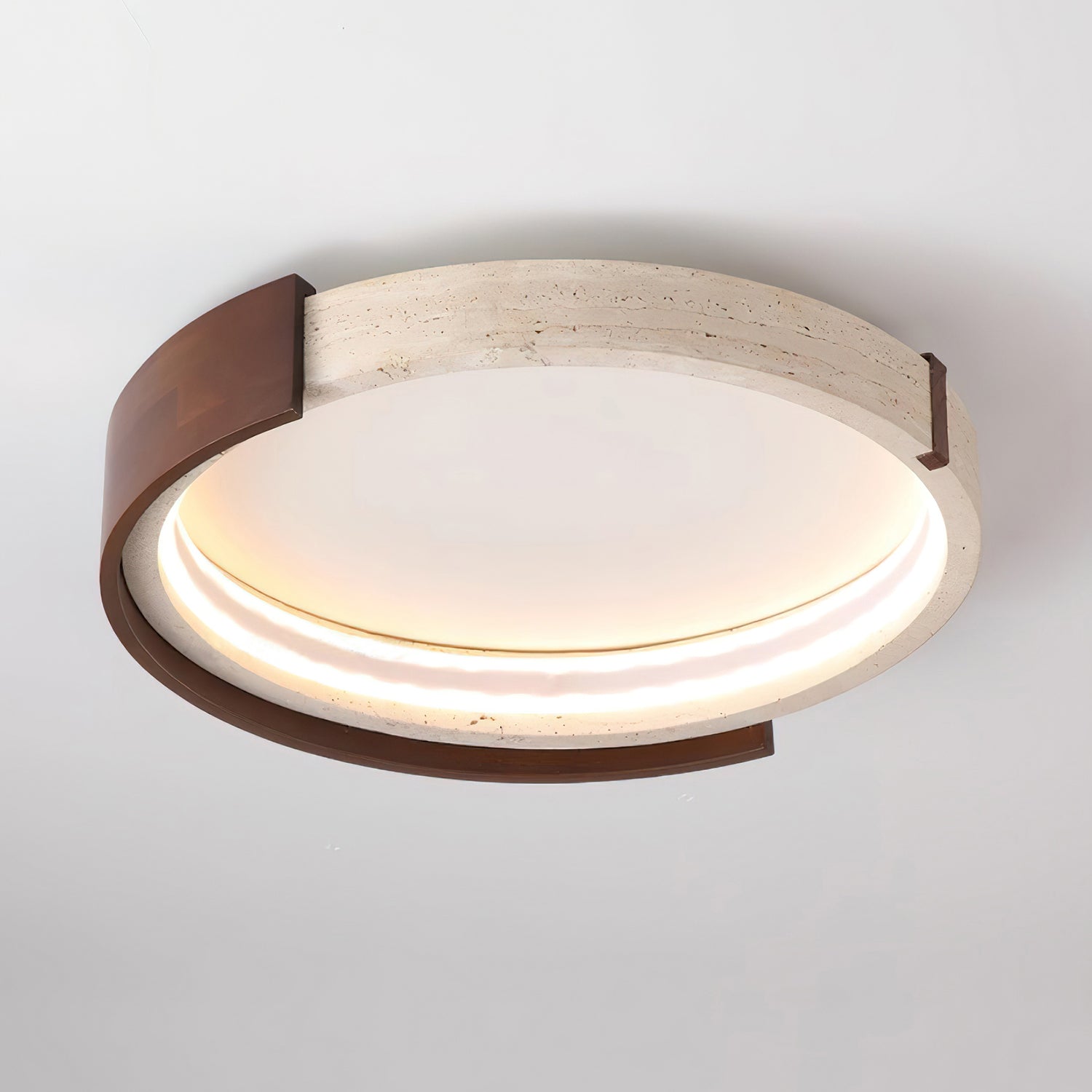 Ritta Ceiling Lamp Halo Sculptural Travertine & Wood - Letslighting