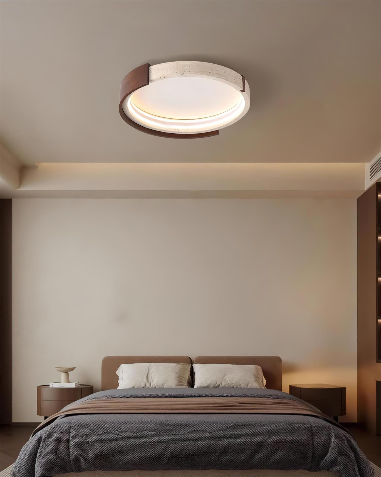 Ritta Ceiling Lamp Halo Sculptural Travertine & Wood - Letslighting
