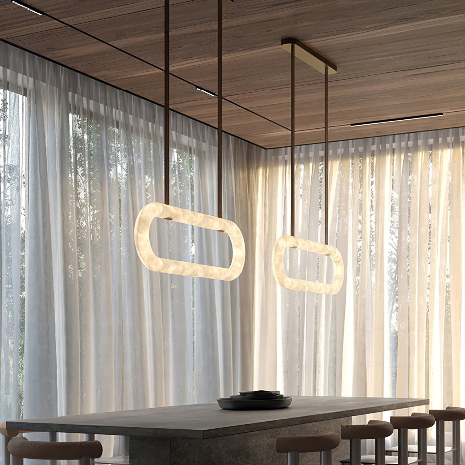 Vista Modern Minimalist Art Alabaster Metal Chandelier - Lamp Copper