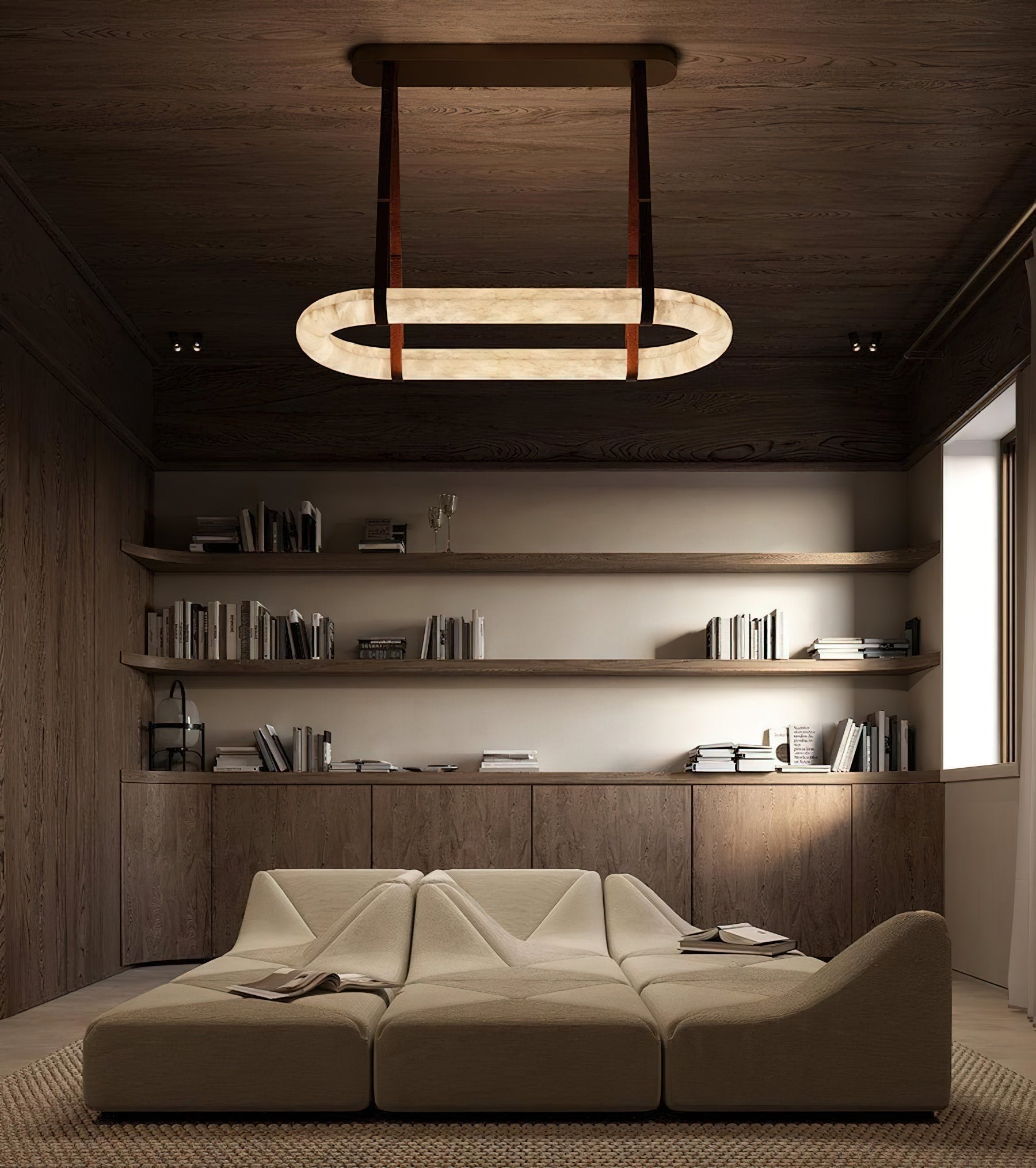 Vista Modern Minimalist Art Alabaster Metal Chandelier - Lamp Copper