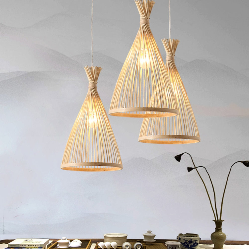 Ritta Suspension Cône Vintage, Bambo, Bois, Salon