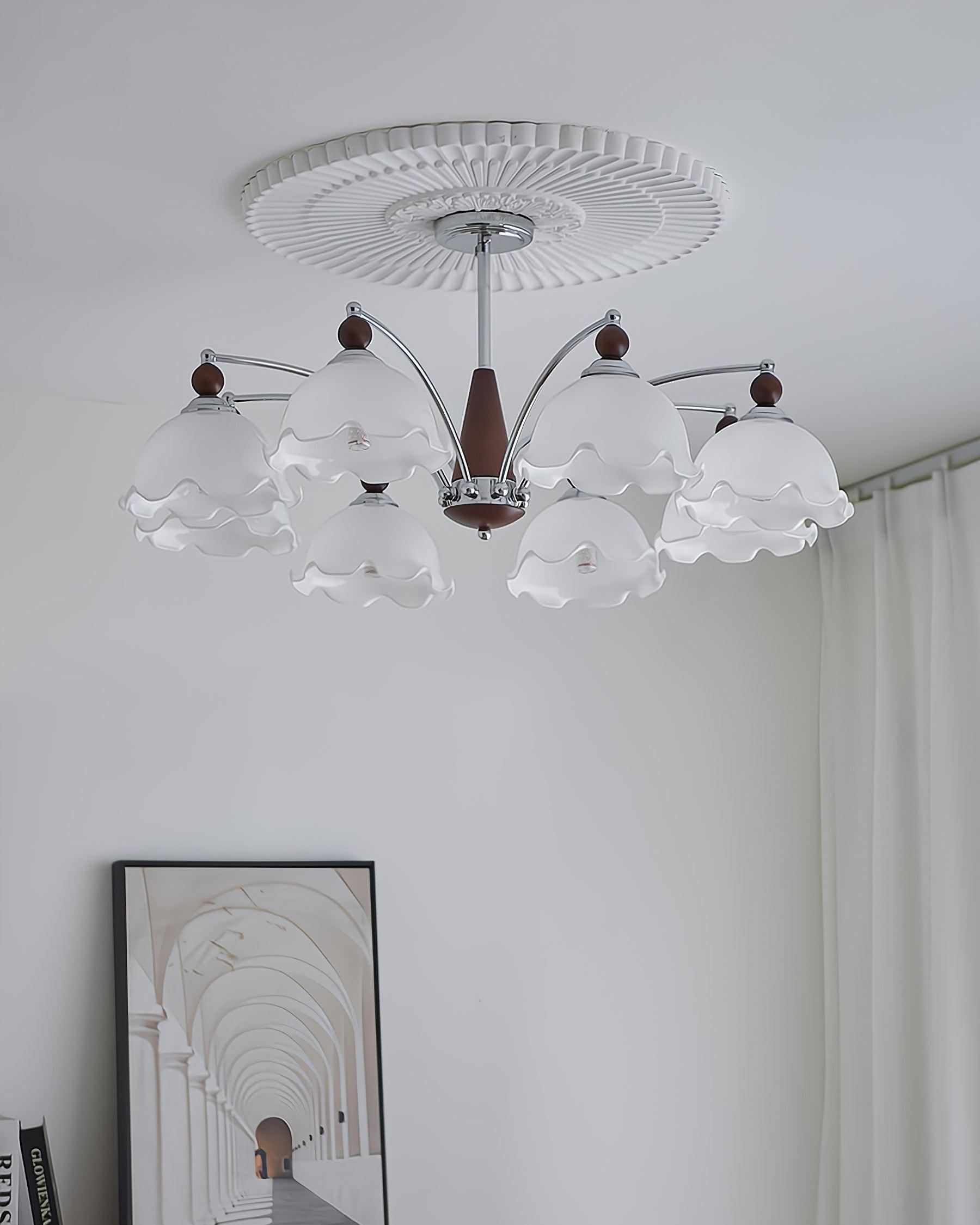 Claudia Chandelier Frosted Ruffle Shades Floral - Letslighting