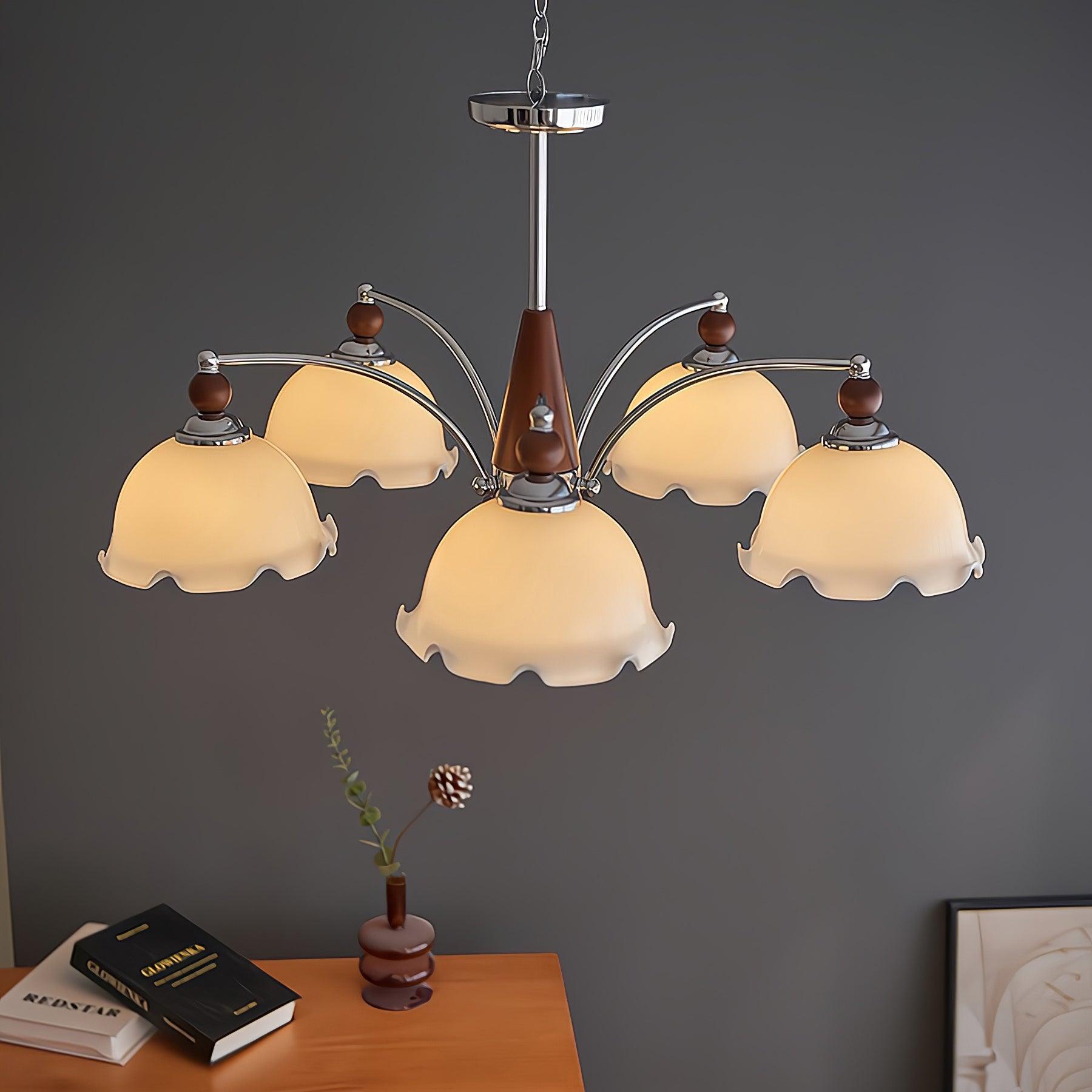 Claudia Chandelier Frosted Ruffle Shades Floral - Letslighting