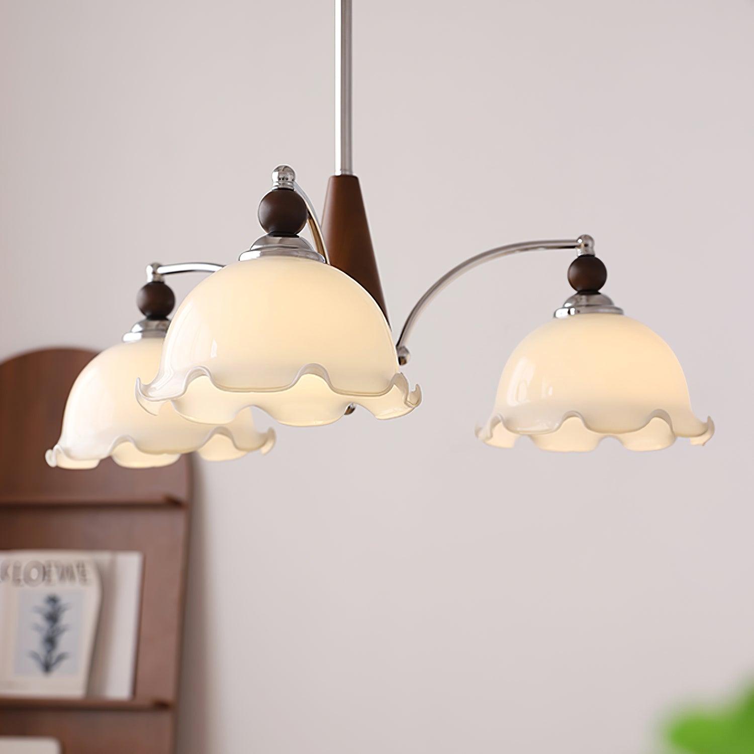 Claudia Chandelier Frosted Ruffle Shades Floral - Letslighting