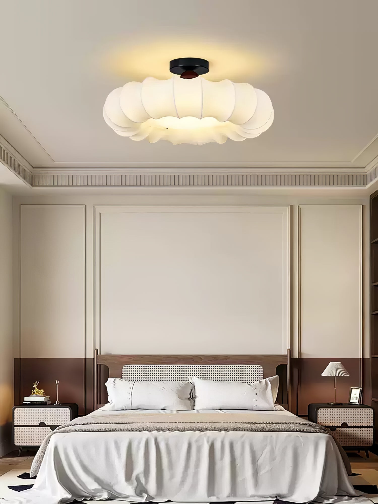 Cloudelle Artistique Luxe Bois Tissu Plafonnier Lumière