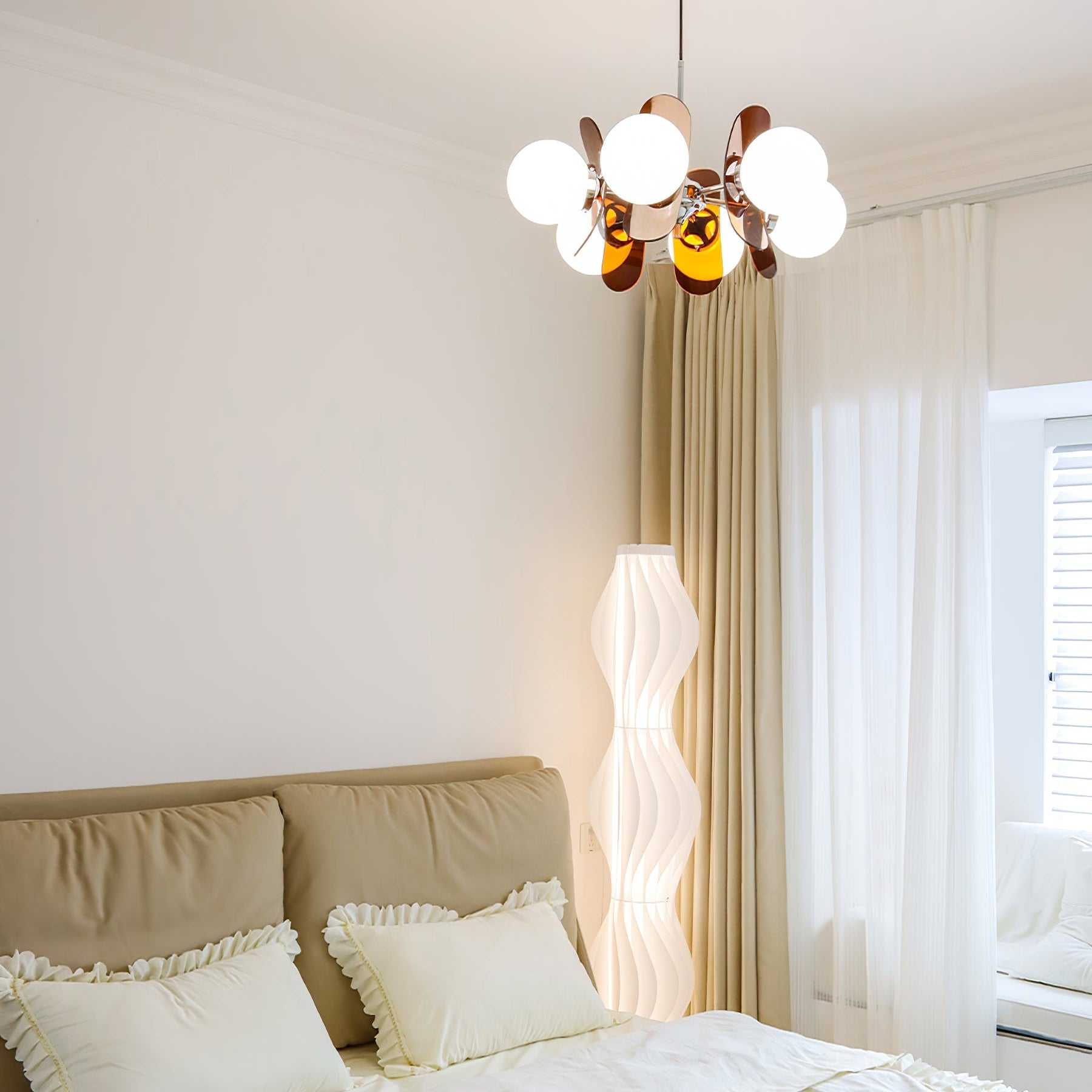 Prism Creativity Sputnik Orange Glass Acrylic Chandelier - Lamp Copper