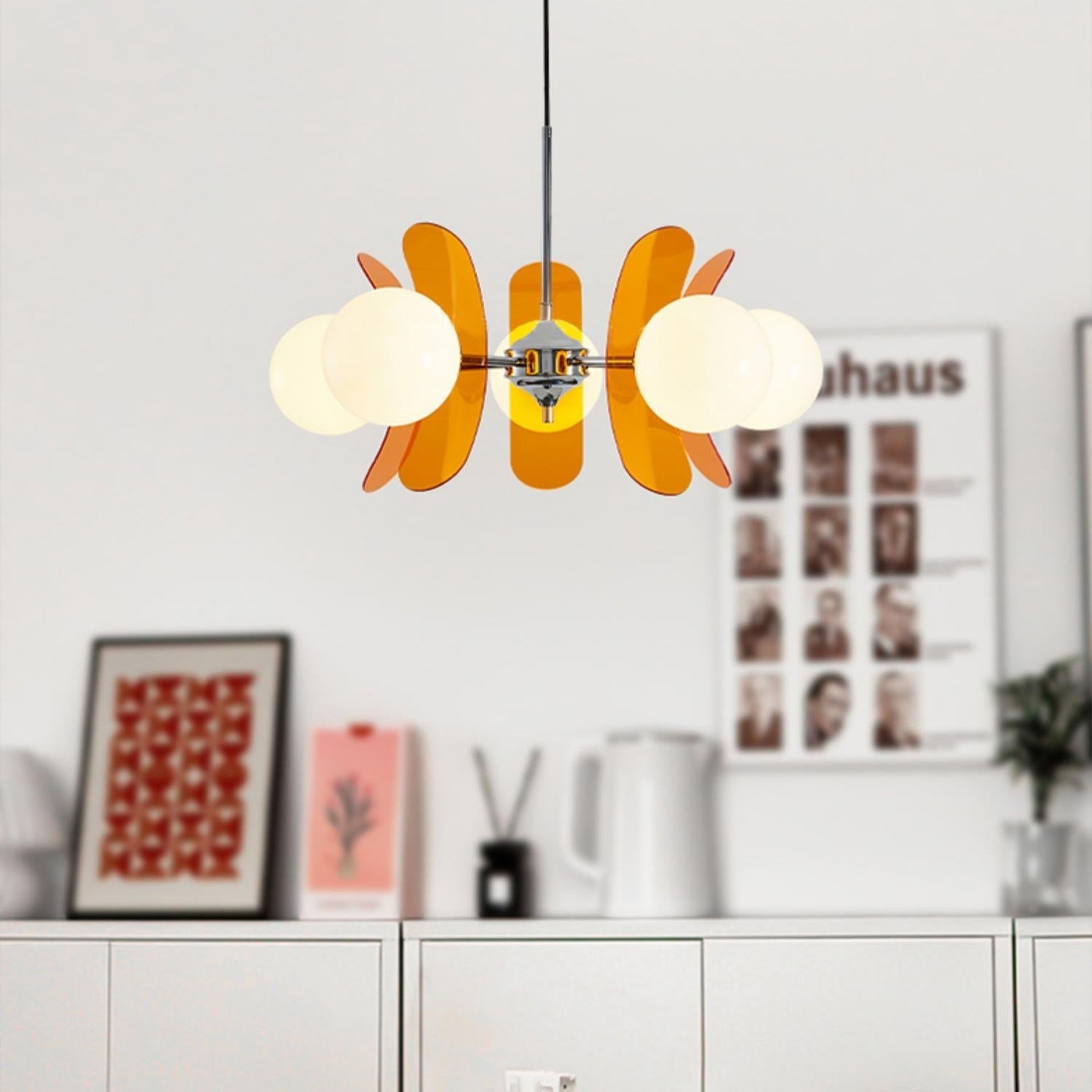 Prism Creativity Sputnik Orange Glass Acrylic Chandelier - Lamp Copper