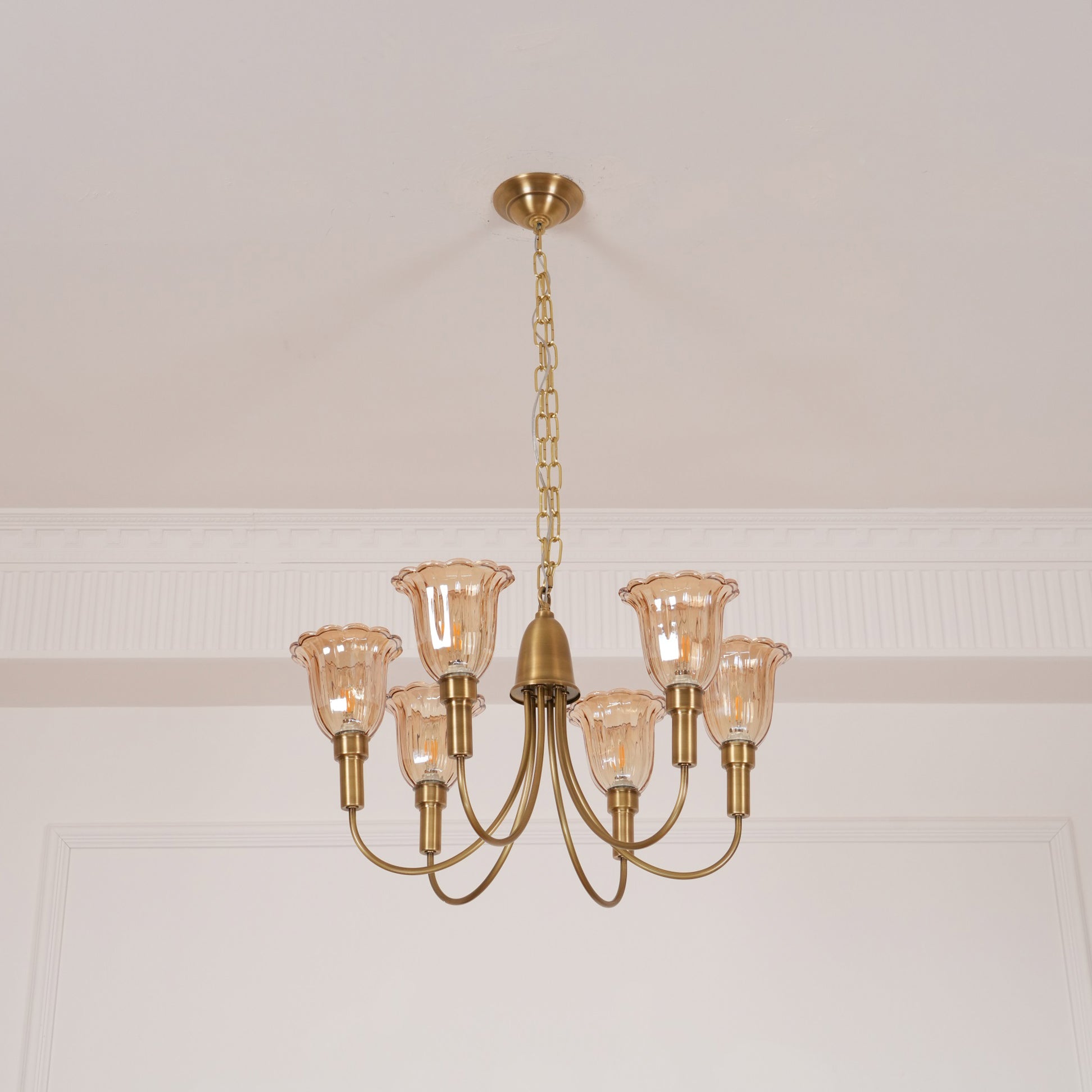 Tempo Vintage Art Deco Metal Brass Chandelier - Lamp Copper