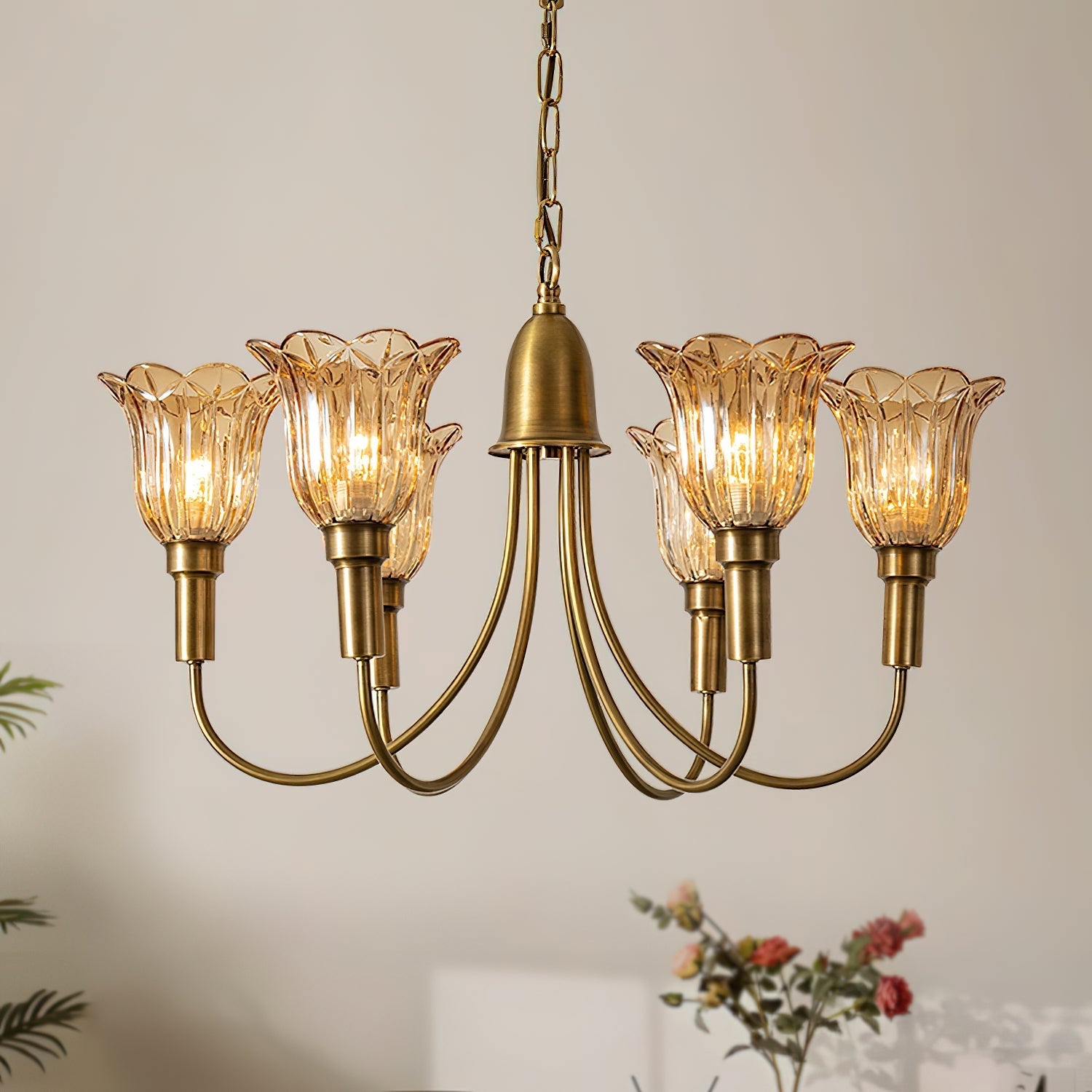 Tempo Vintage Art Deco Metal Brass Chandelier - Lamp Copper