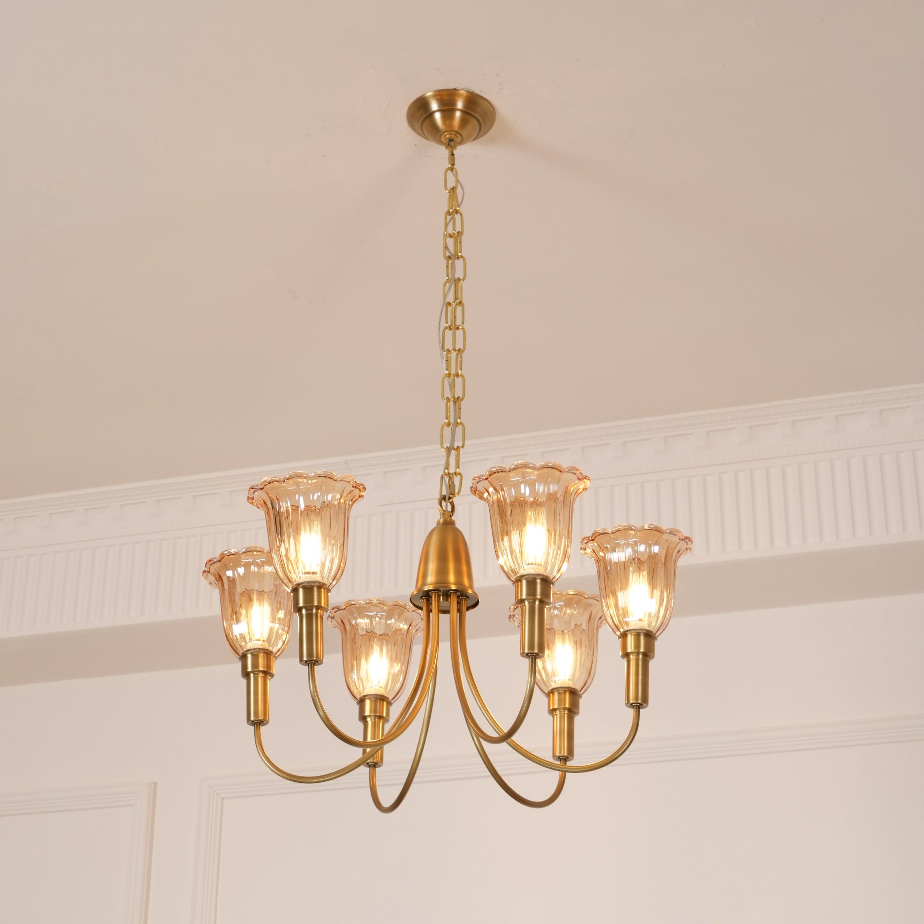 Tempo Vintage Art Deco Metal Brass Chandelier - Lamp Copper