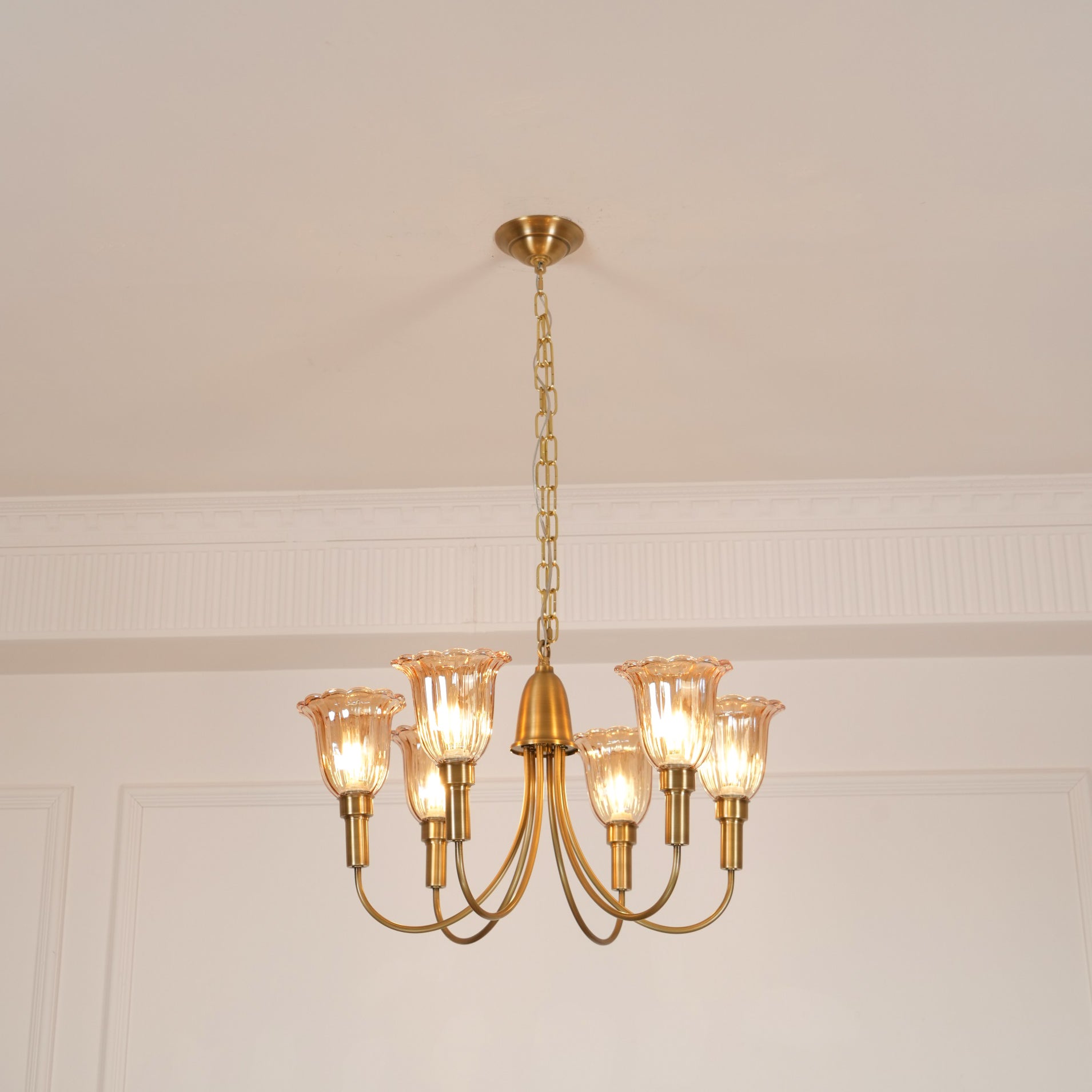 Tempo Vintage Art Deco Metal Brass Chandelier - Lamp Copper