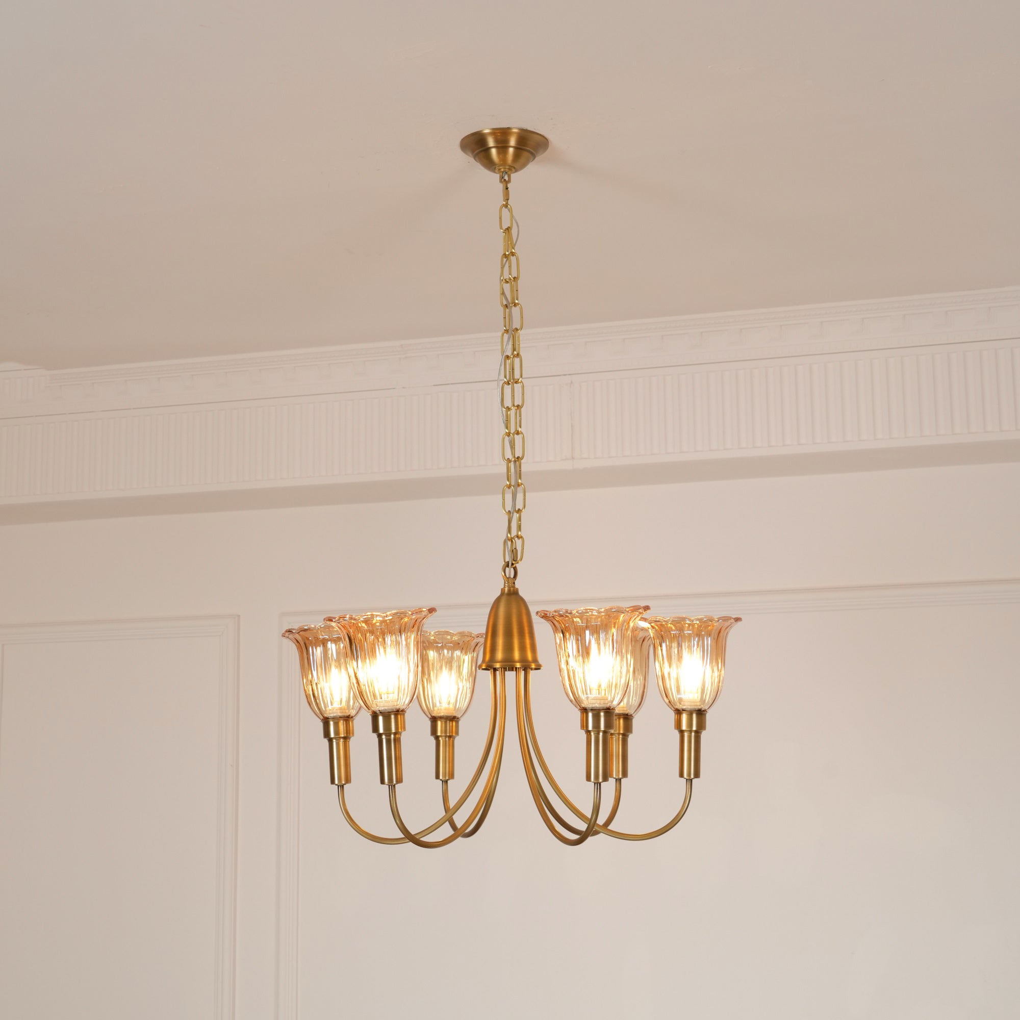 Tempo Vintage Art Deco Metal Brass Chandelier - Lamp Copper