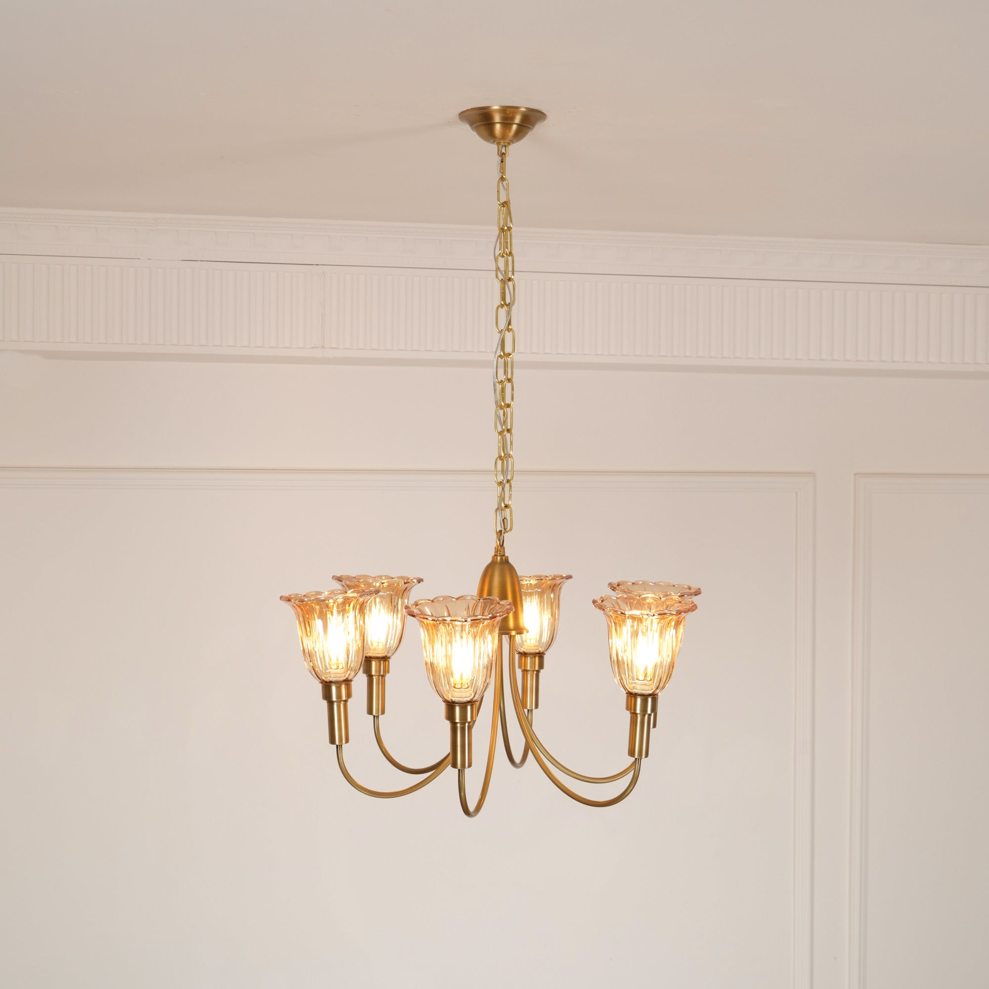Tempo Vintage Art Deco Metal Brass Chandelier - Lamp Copper
