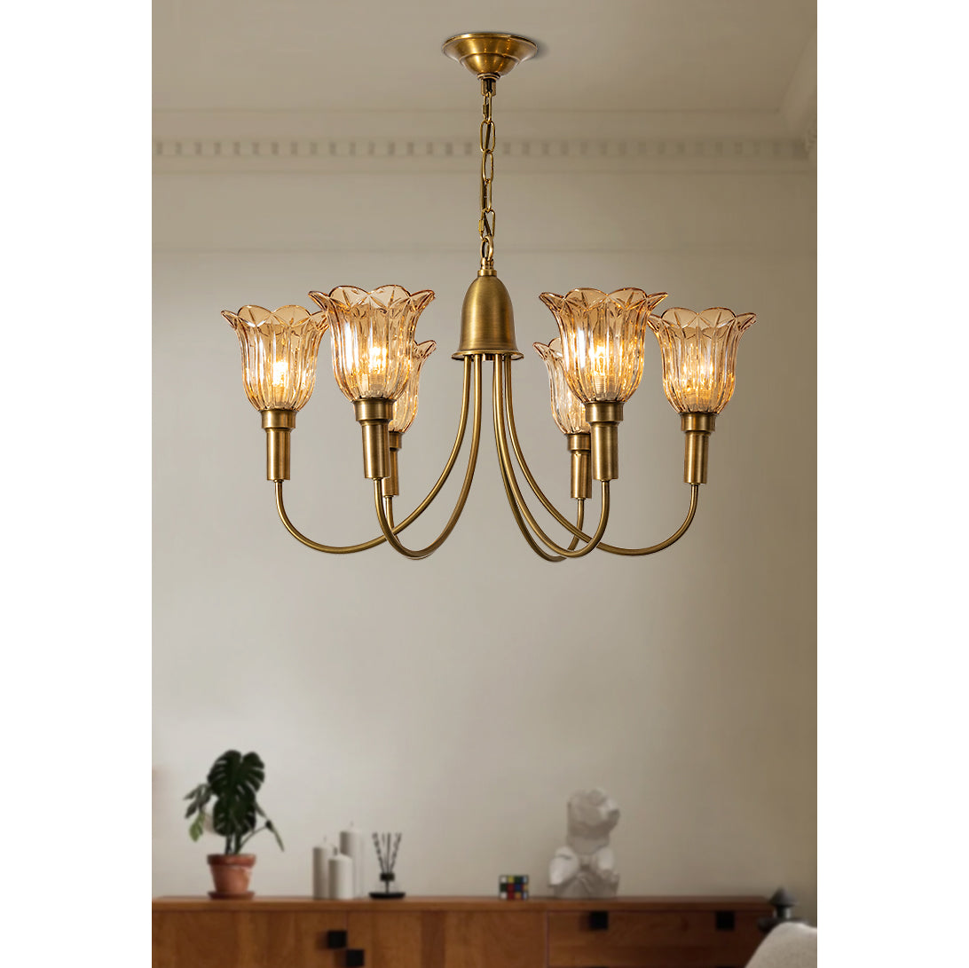 Tempo Vintage Art Deco Metal Brass Chandelier - Lamp Copper