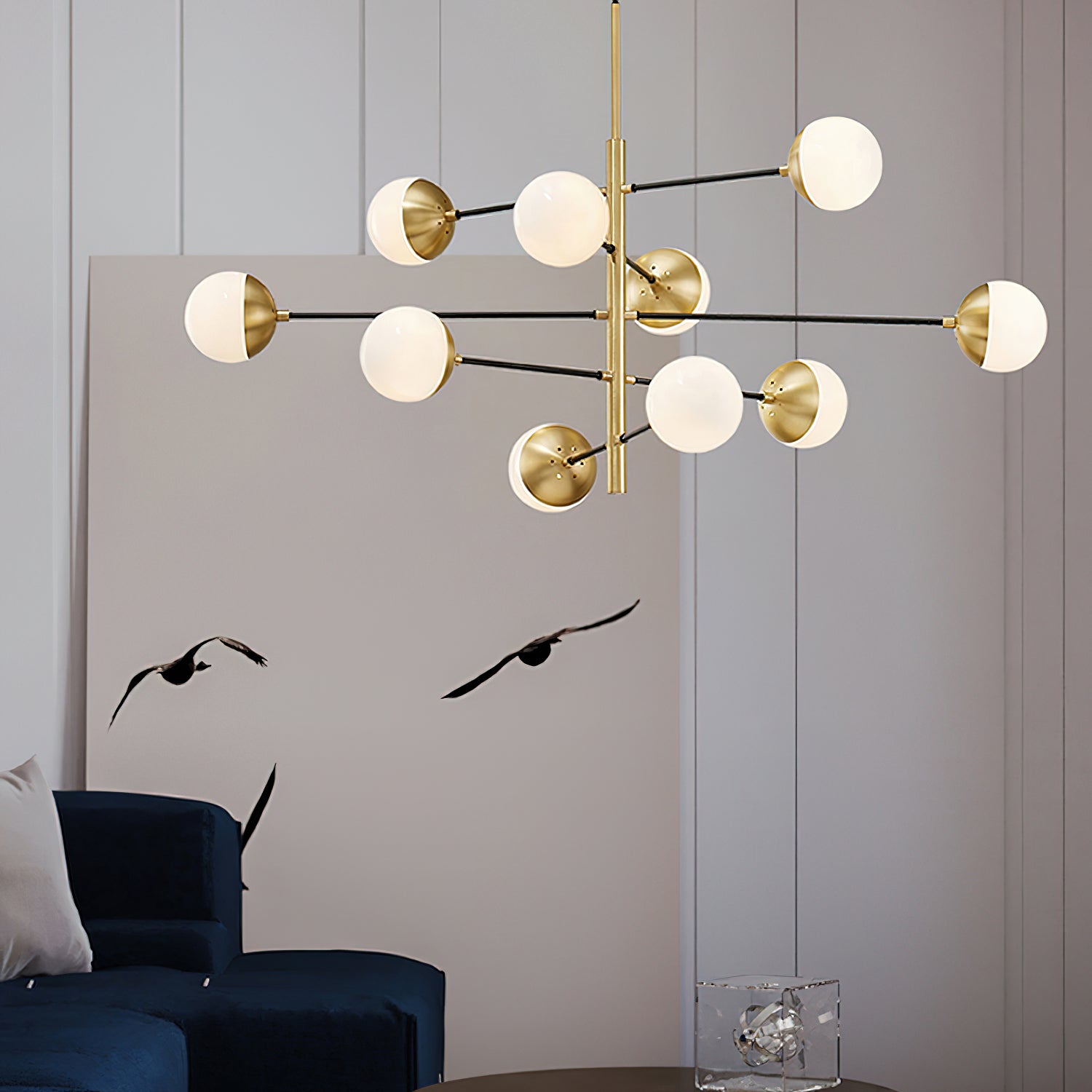 Ultra Modern Minimalist Brass Metal Glass Chandelier - Lamp Copper