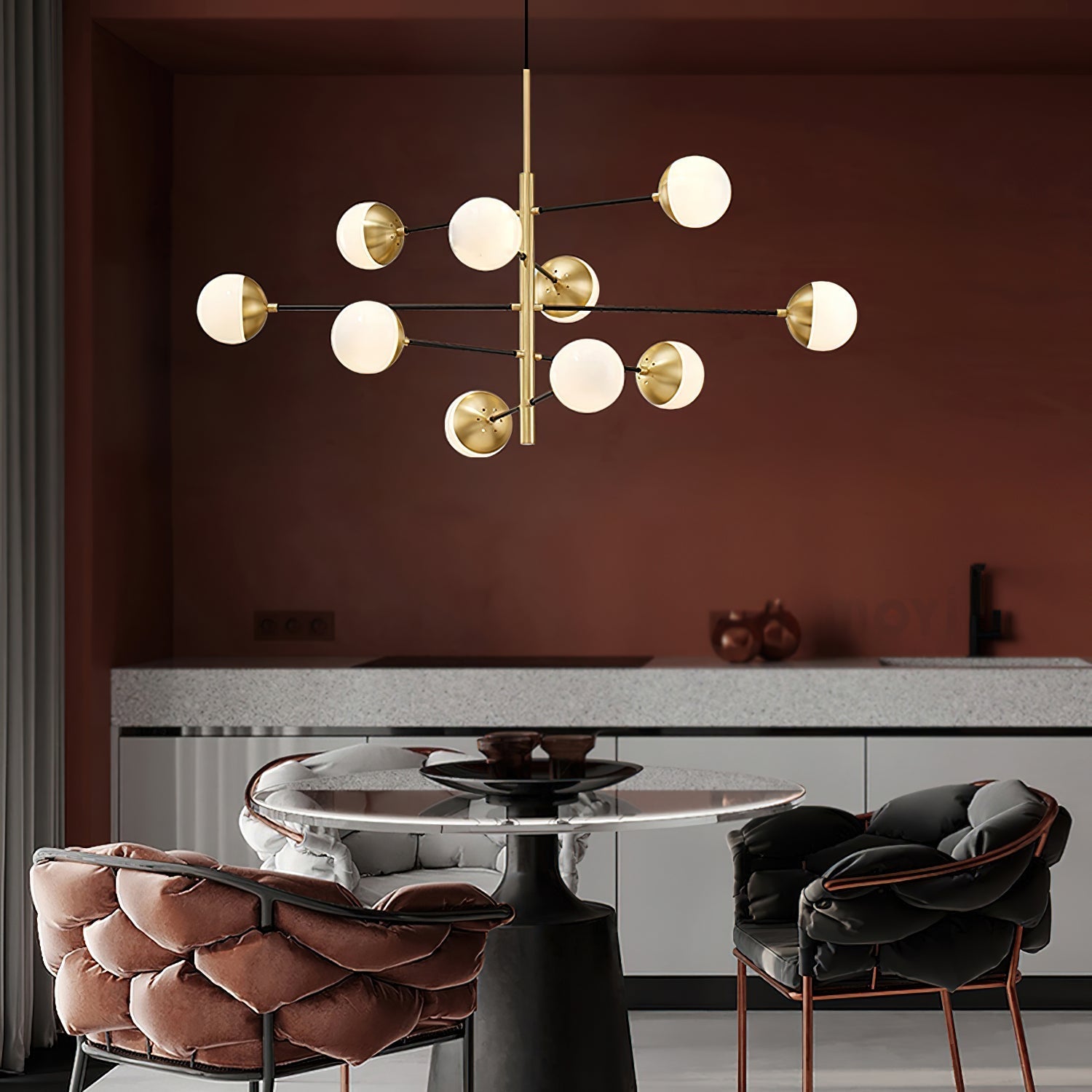 Ultra Modern Minimalist Brass Metal Glass Chandelier - Lamp Copper