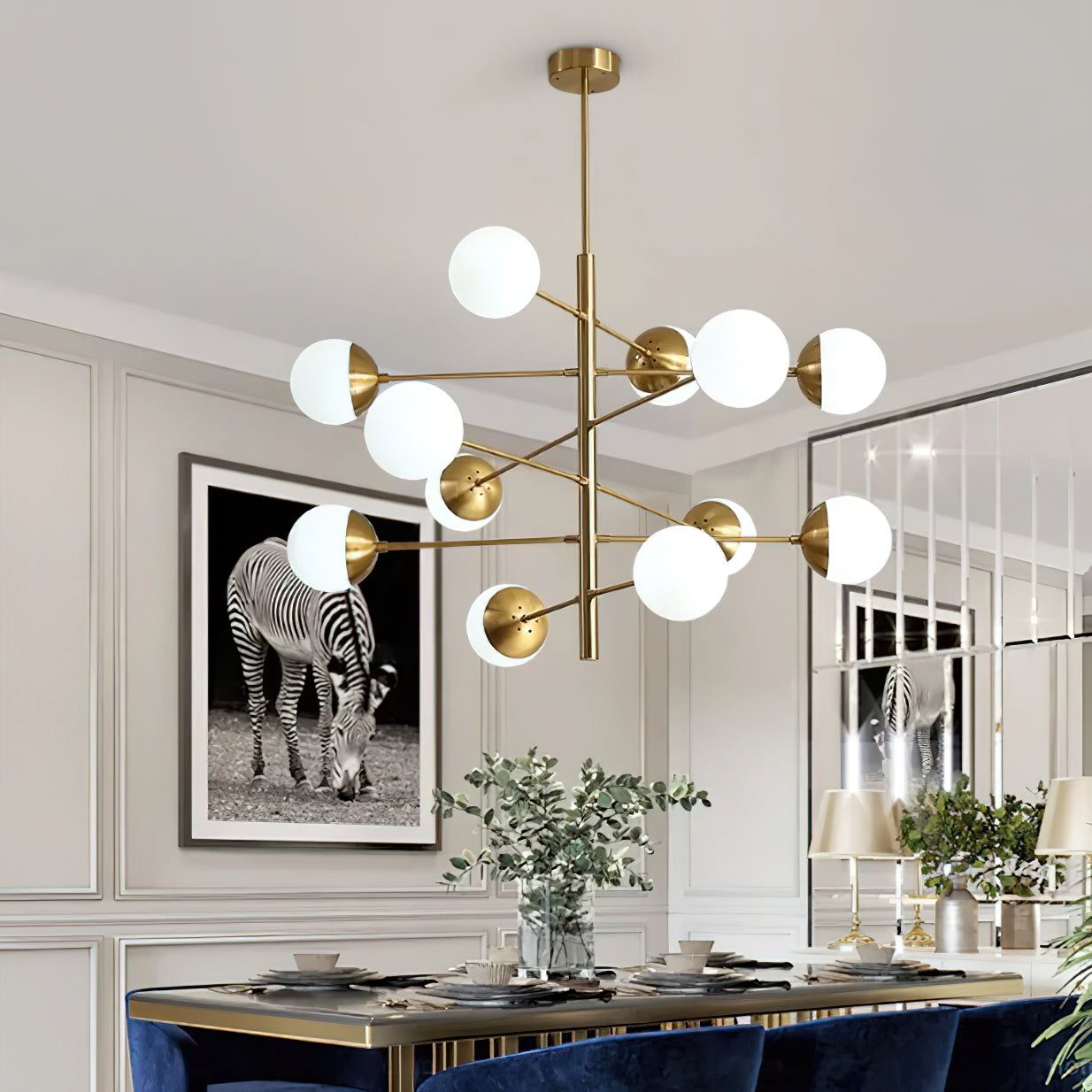 Ultra Modern Minimalist Brass Metal Glass Chandelier - Lamp Copper