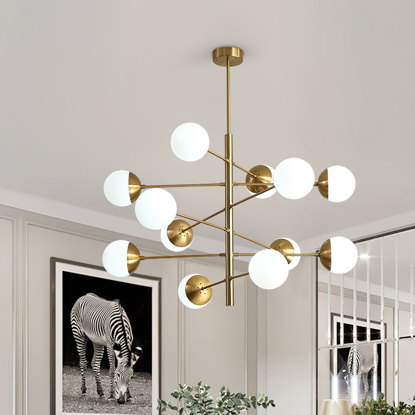 Ultra Modern Minimalist Brass Metal Glass Chandelier - Lamp Copper