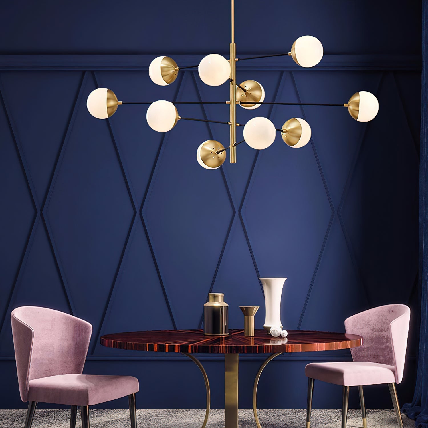 Ultra Modern Minimalist Brass Metal Glass Chandelier - Lamp Copper