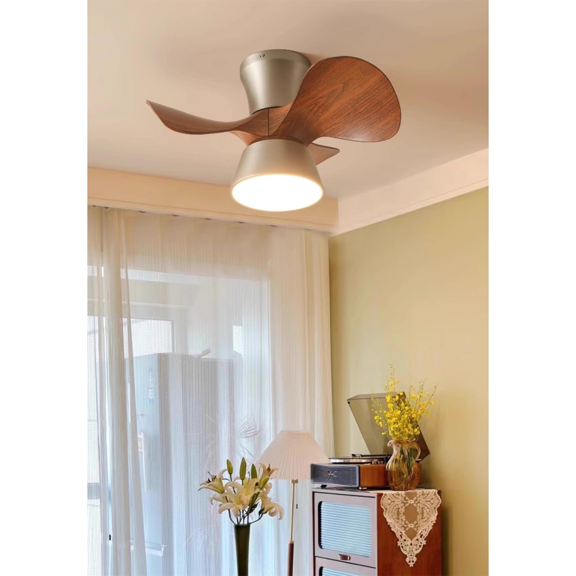 Zanorir Modern Minimalist Natural Wooden Acrylic Ceiling Fan Light - Lamp Copper