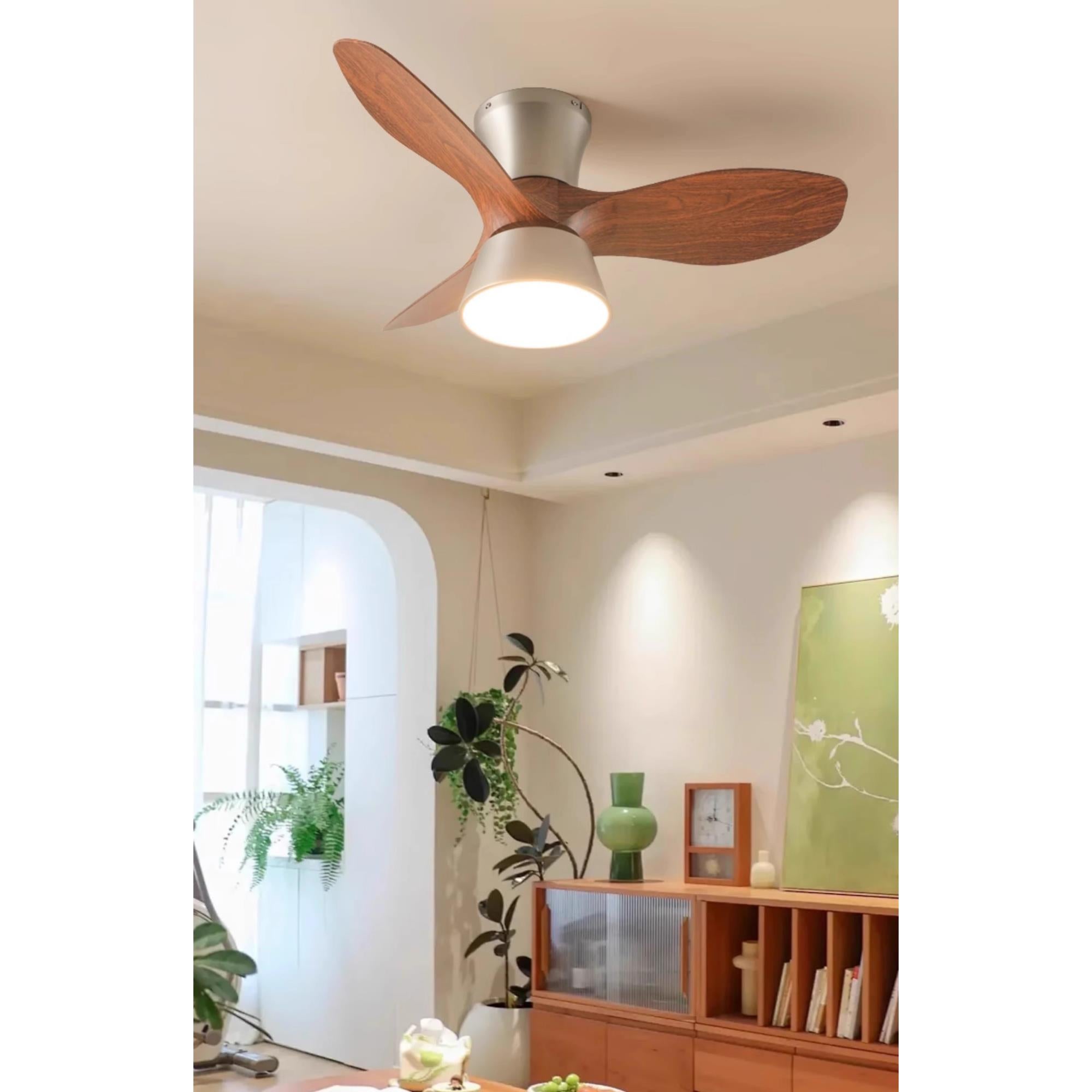 Zanorir Modern Minimalist Natural Wooden Acrylic Ceiling Fan Light - Lamp Copper