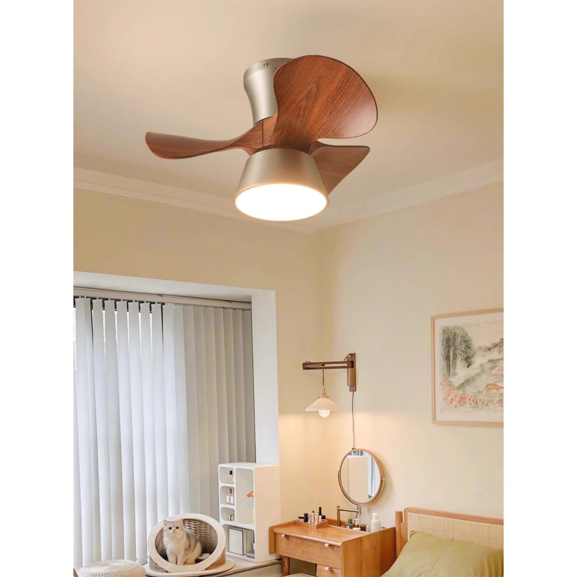 Zanorir Modern Minimalist Natural Wooden Acrylic Ceiling Fan Light - Lamp Copper
