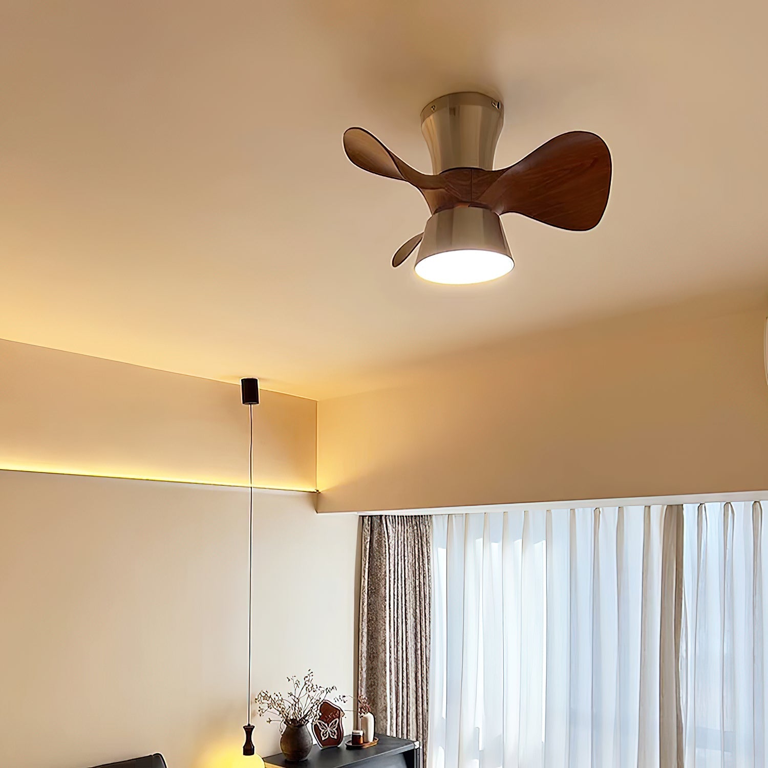 Zanorir Modern Minimalist Natural Wooden Acrylic Ceiling Fan Light - Lamp Copper