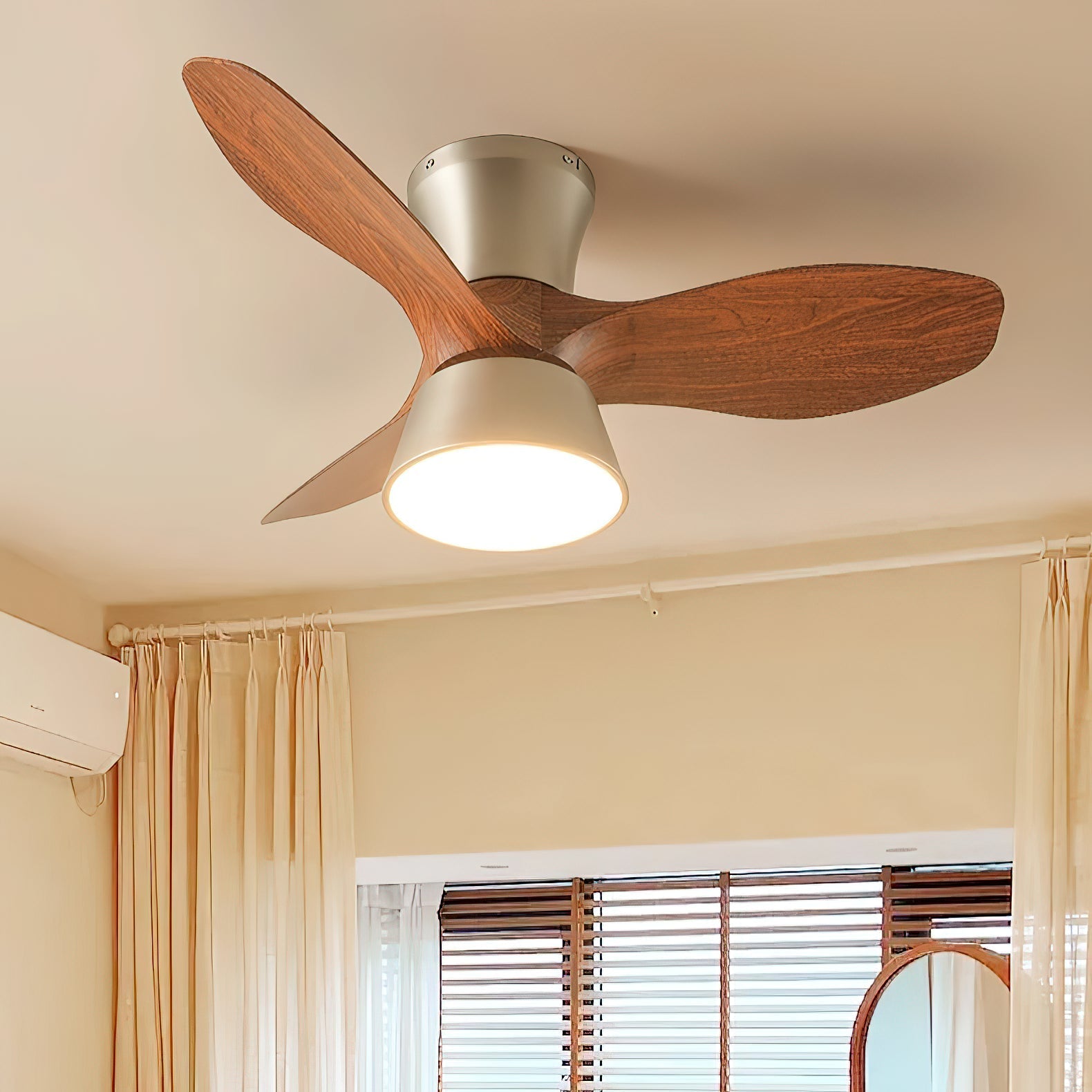 Zanorir Modern Minimalist Natural Wooden Acrylic Ceiling Fan Light - Lamp Copper