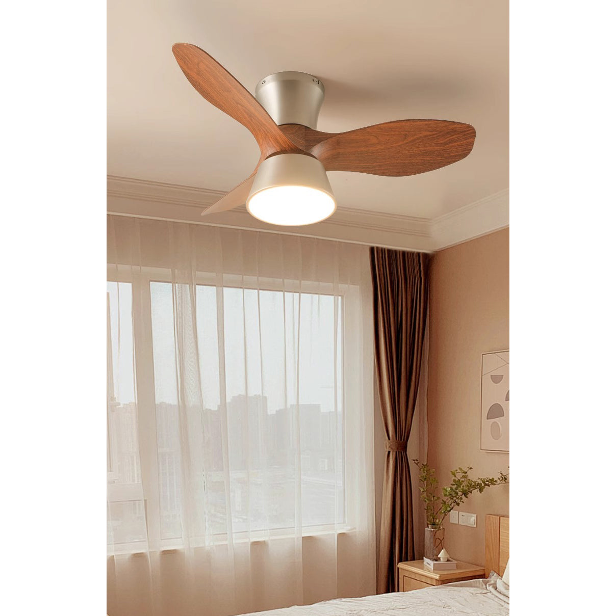 Zanorir Modern Minimalist Natural Wooden Acrylic Ceiling Fan Light - Lamp Copper