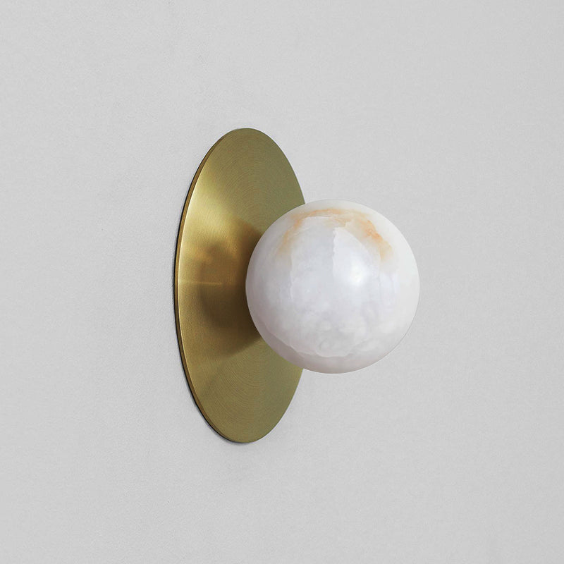 Glow Modern Minimalist Round Metal Alabaster Sconce Wall Lamp - Lamp Copper