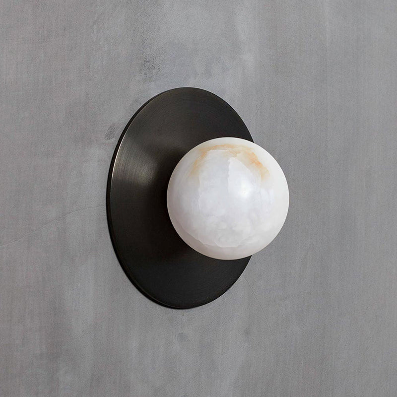 Glow Modern Minimalist Round Metal Alabaster Sconce Wall Lamp - Lamp Copper