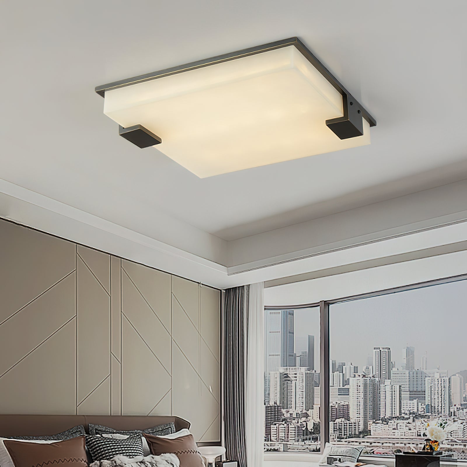 Muse Modern Minimalist Alabaster Flush Mount Ceiling Light - Lamp Copper