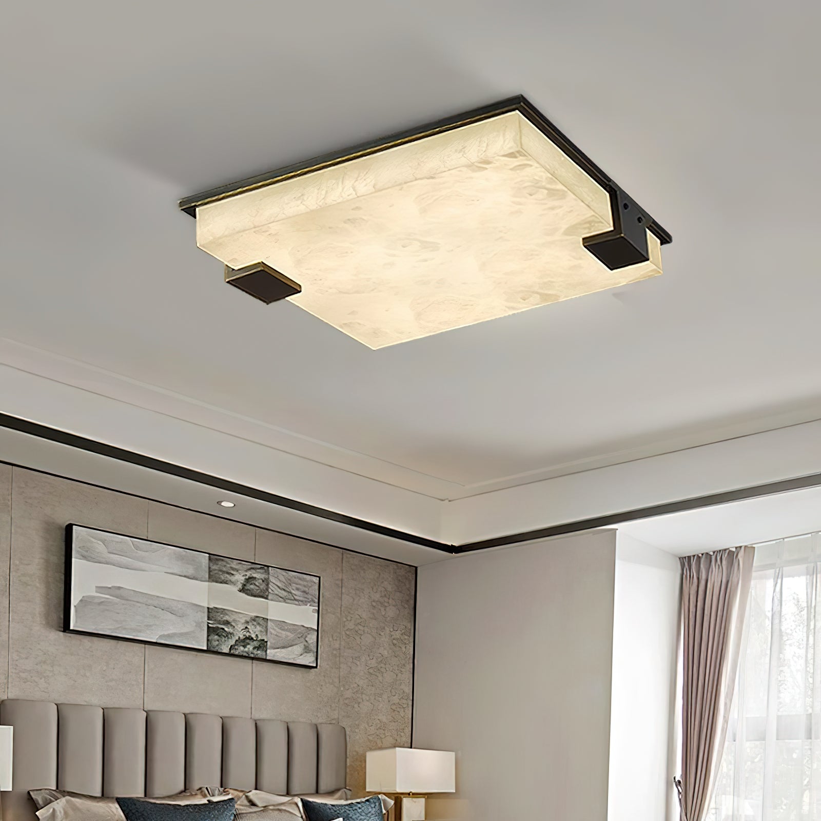 Muse Modern Minimalist Alabaster Flush Mount Ceiling Light - Lamp Copper