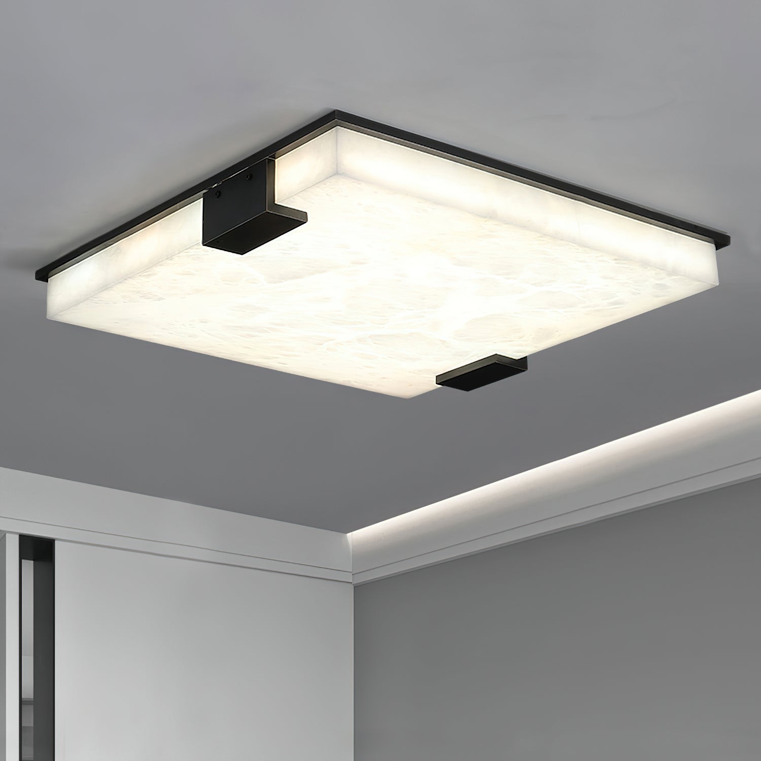 Muse Modern Minimalist Alabaster Flush Mount Ceiling Light - Lamp Copper