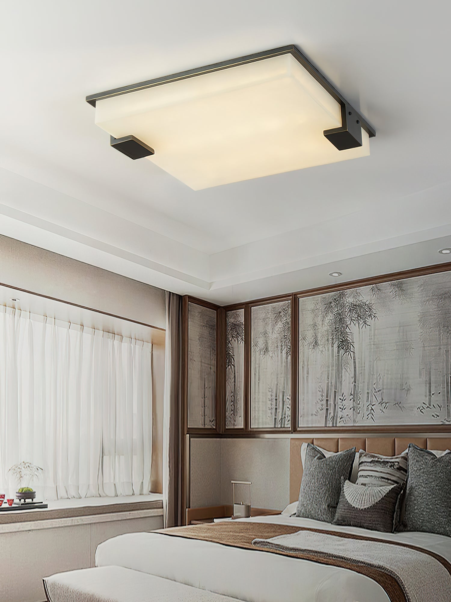 Muse Modern Minimalist Alabaster Flush Mount Ceiling Light - Lamp Copper