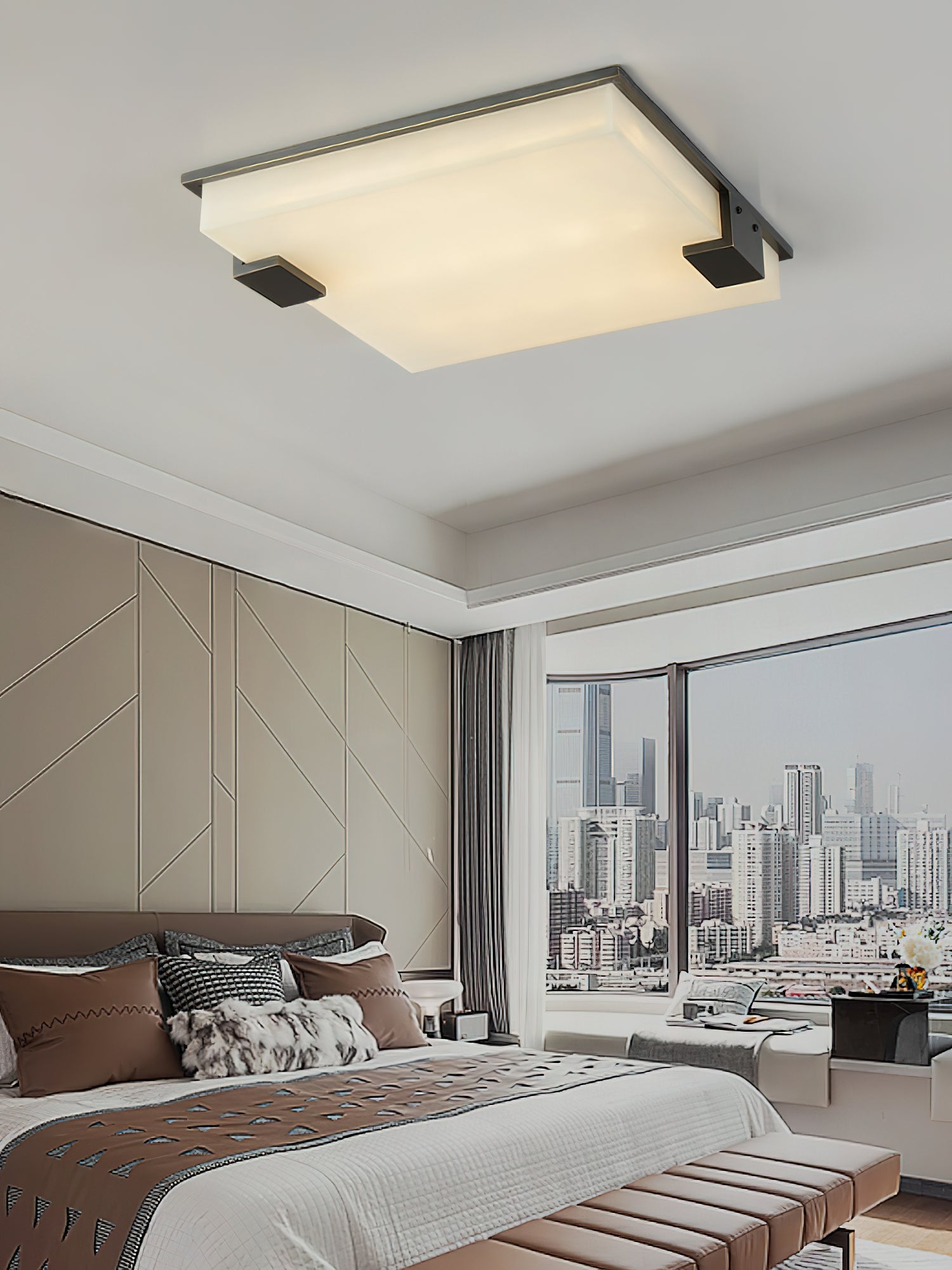 Muse Modern Minimalist Alabaster Flush Mount Ceiling Light - Lamp Copper