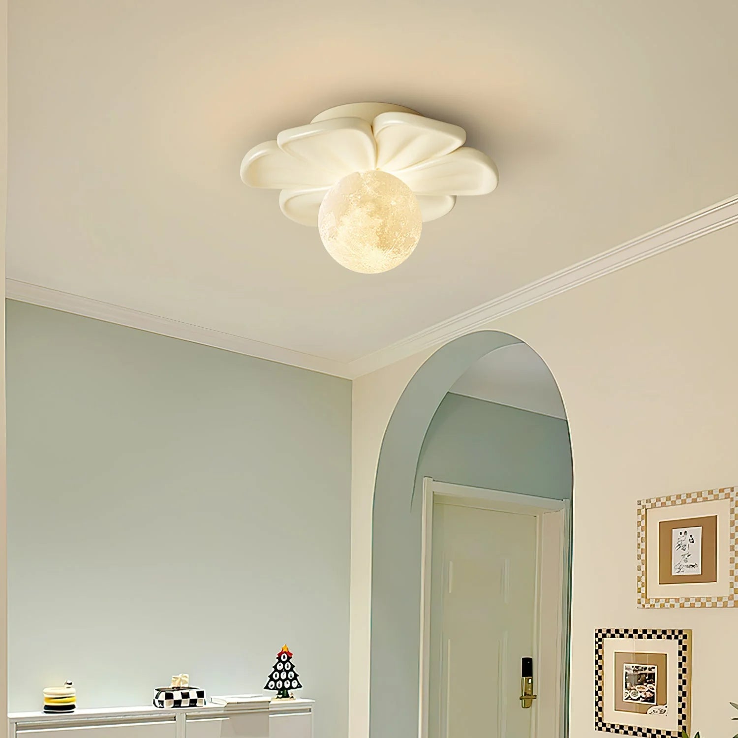 Arisha Resin Pink Beige Flower Ceiling Lamp Dining Room Bedroom