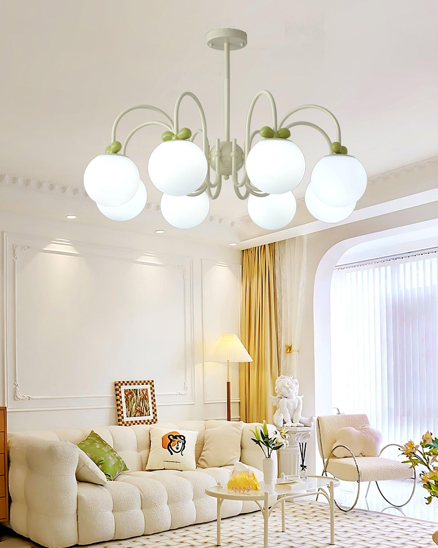 Cherry Chandelier Frosted Globe Branches Cream - Letslighting