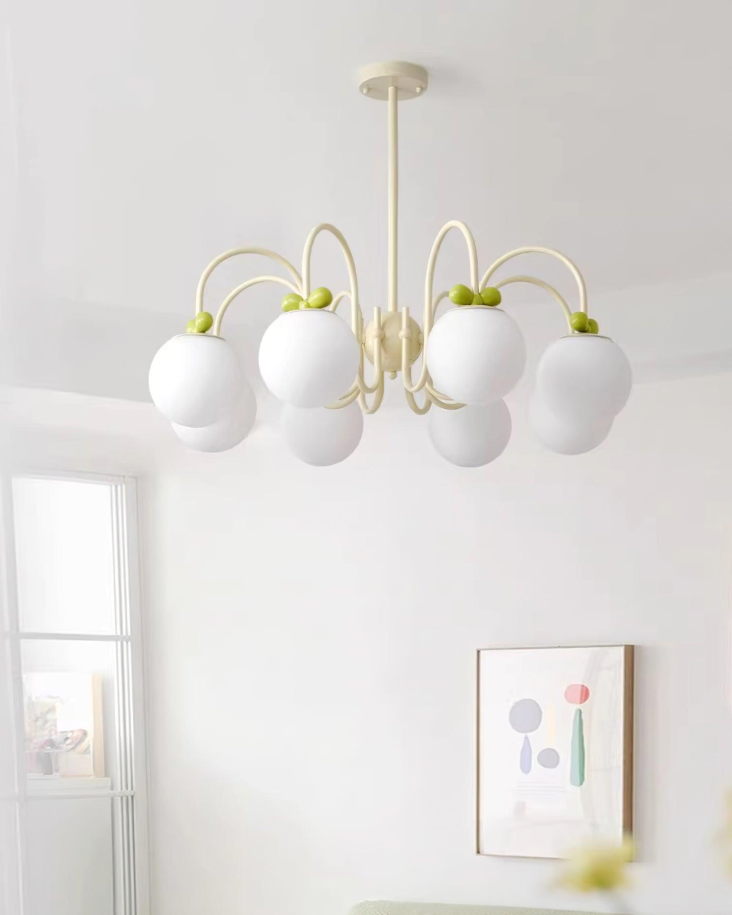 Cherry Chandelier Frosted Globe Branches Cream - Letslighting