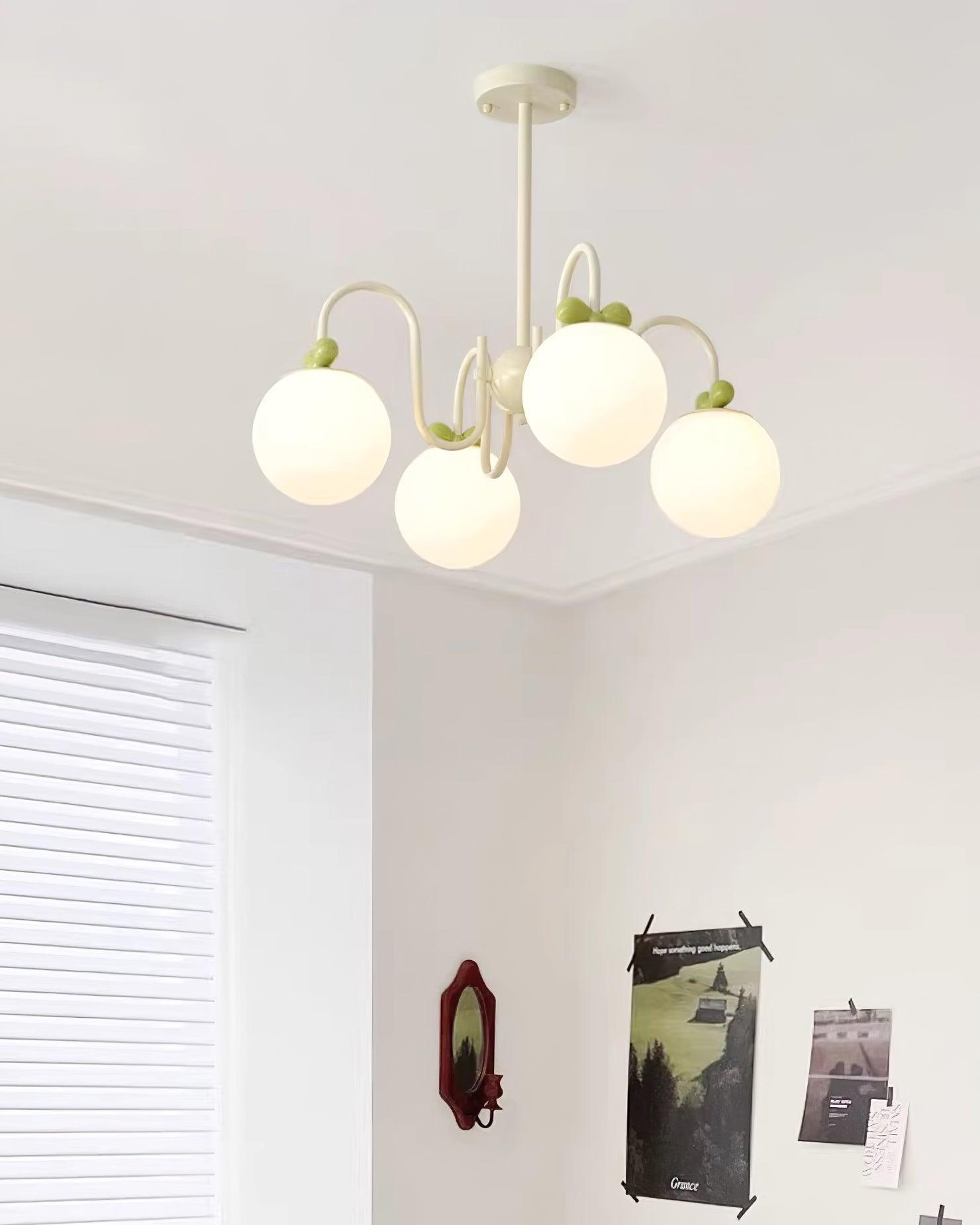 Cherry Chandelier Frosted Globe Branches Cream - Letslighting