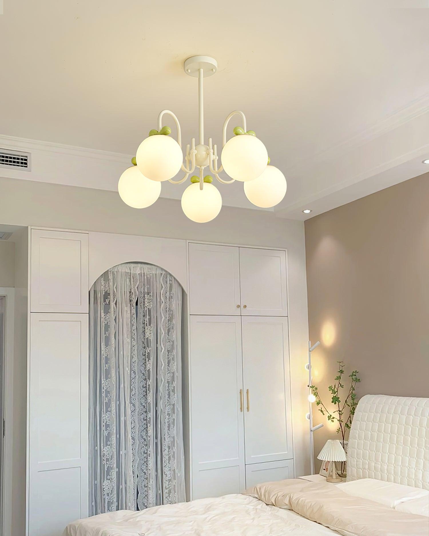 Cherry Chandelier Frosted Globe Branches Cream - Letslighting